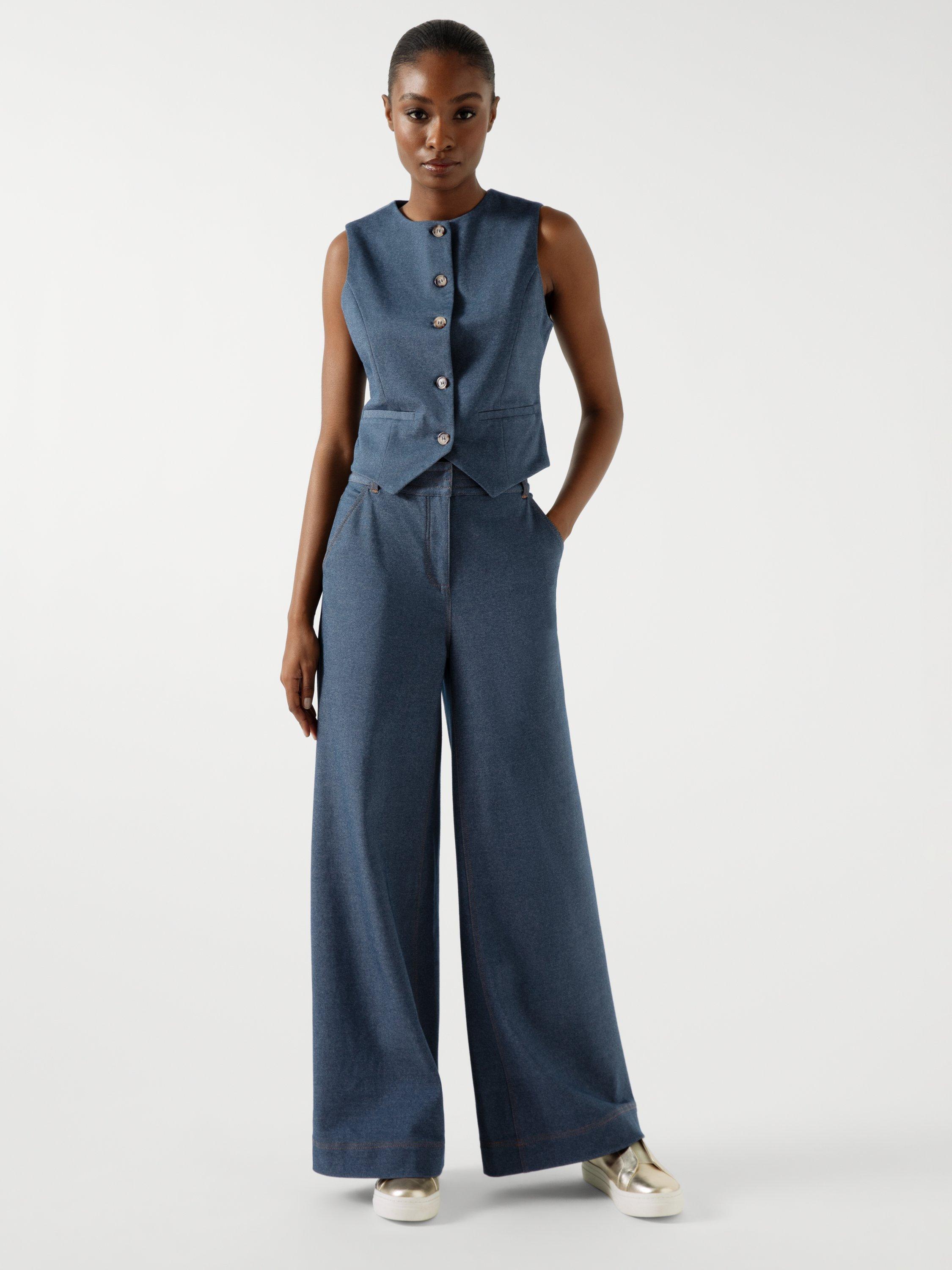 Product image 1 of 3, which shows L.K.Bennett Freya Cotton Blend Waistcoat, Indigo, XS