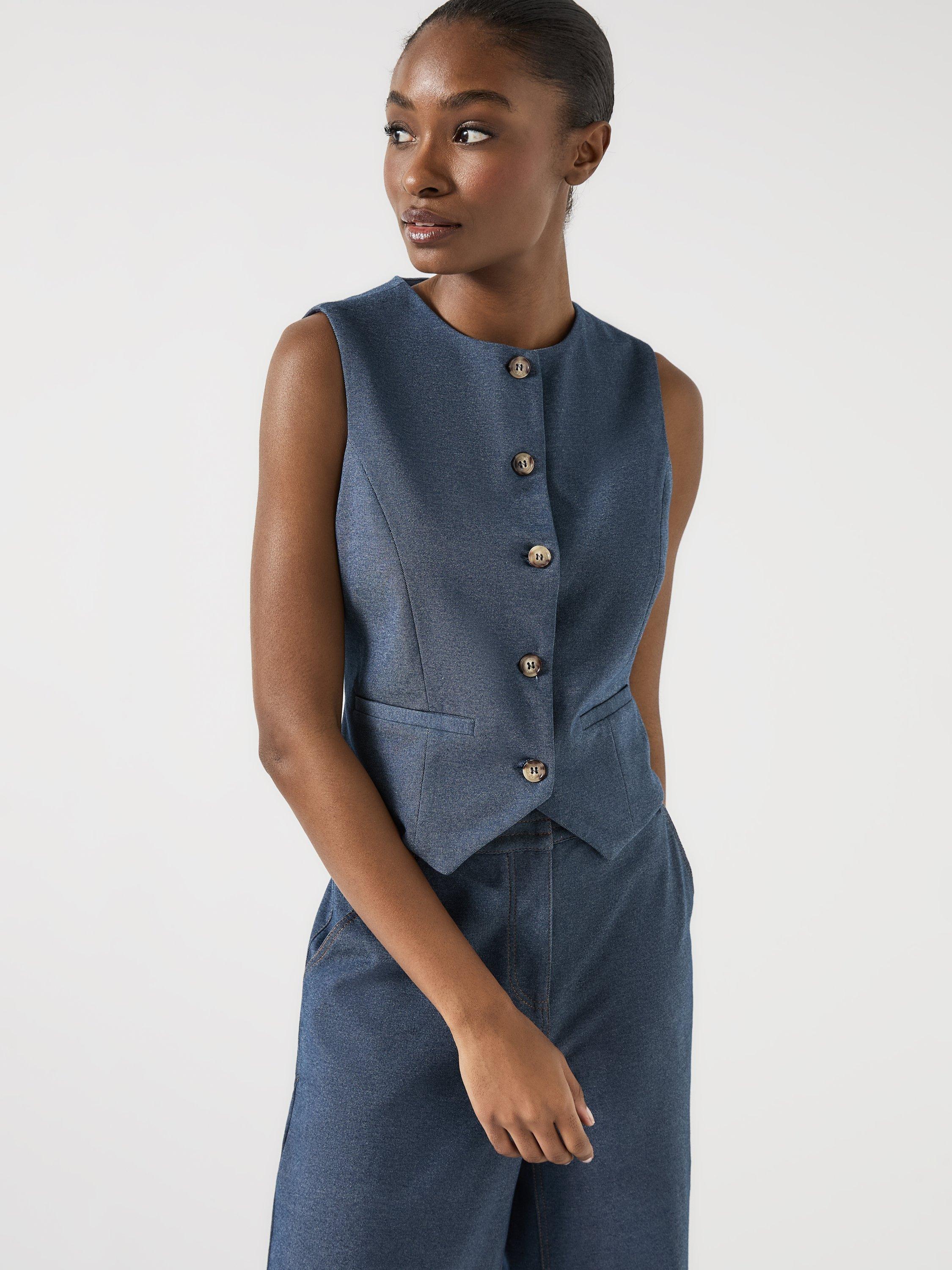 Product image 3 of 3, which shows L.K.Bennett Freya Cotton Blend Waistcoat, Indigo, XS