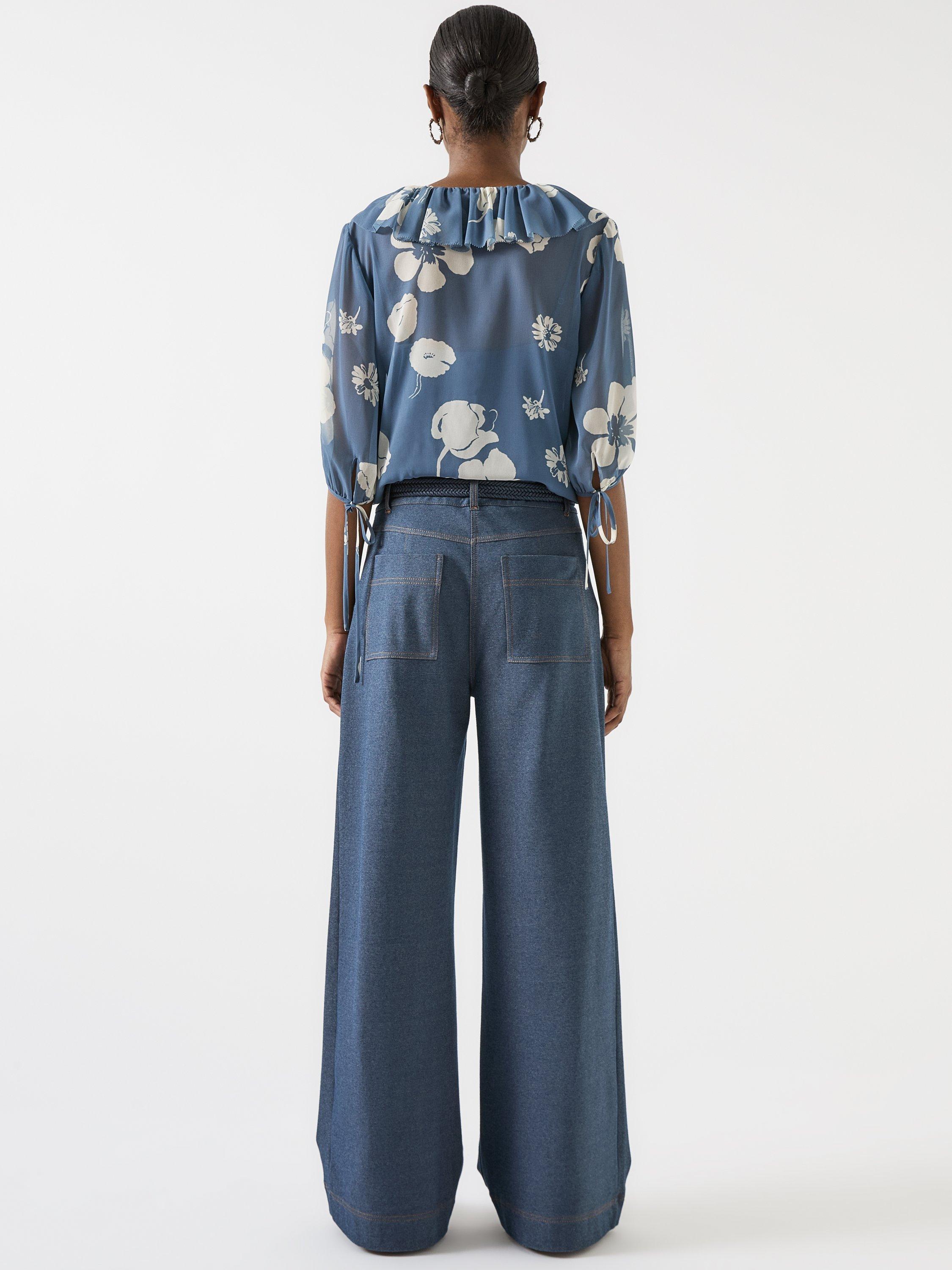 Product image 3 of 5, which shows L.K.Bennett Frey Wide Leg Trousers, Indigo, 6