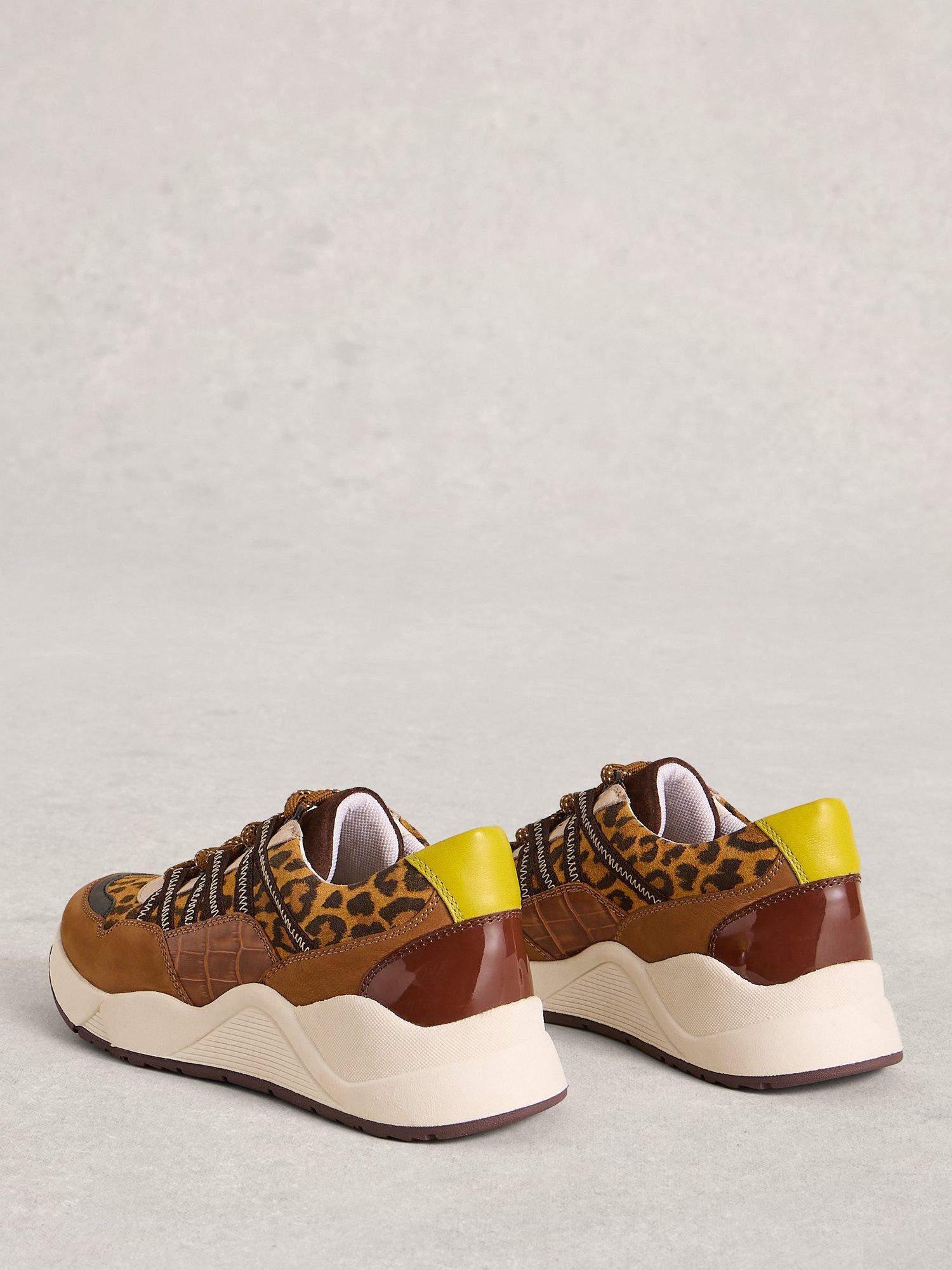 Product image 2 of 4, which shows White Stuff Kazzy Leather Leopard Print Trainers, Brown/Multi, 4