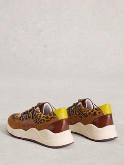 White Stuff Kazzy Leather Leopard Print Trainers, Brown/Multi - view 2, Brown/Multi