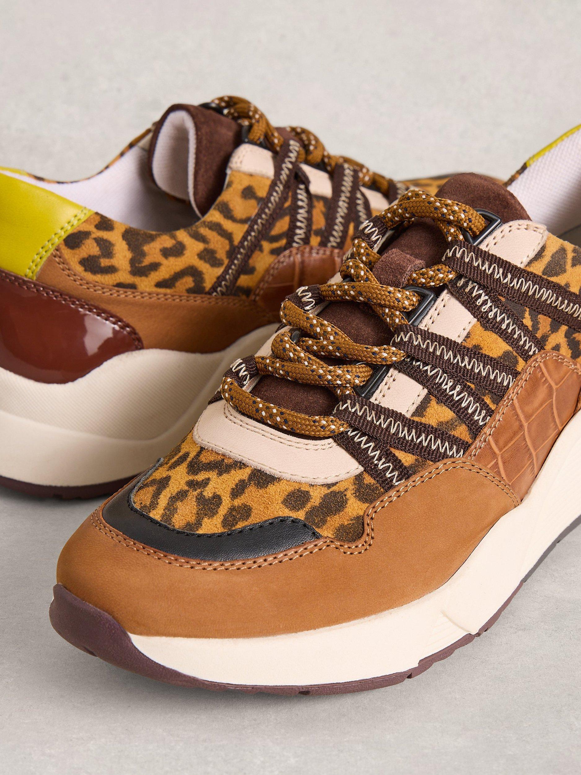 Product image 3 of 4, which shows White Stuff Kazzy Leather Leopard Print Trainers, Brown/Multi, 4