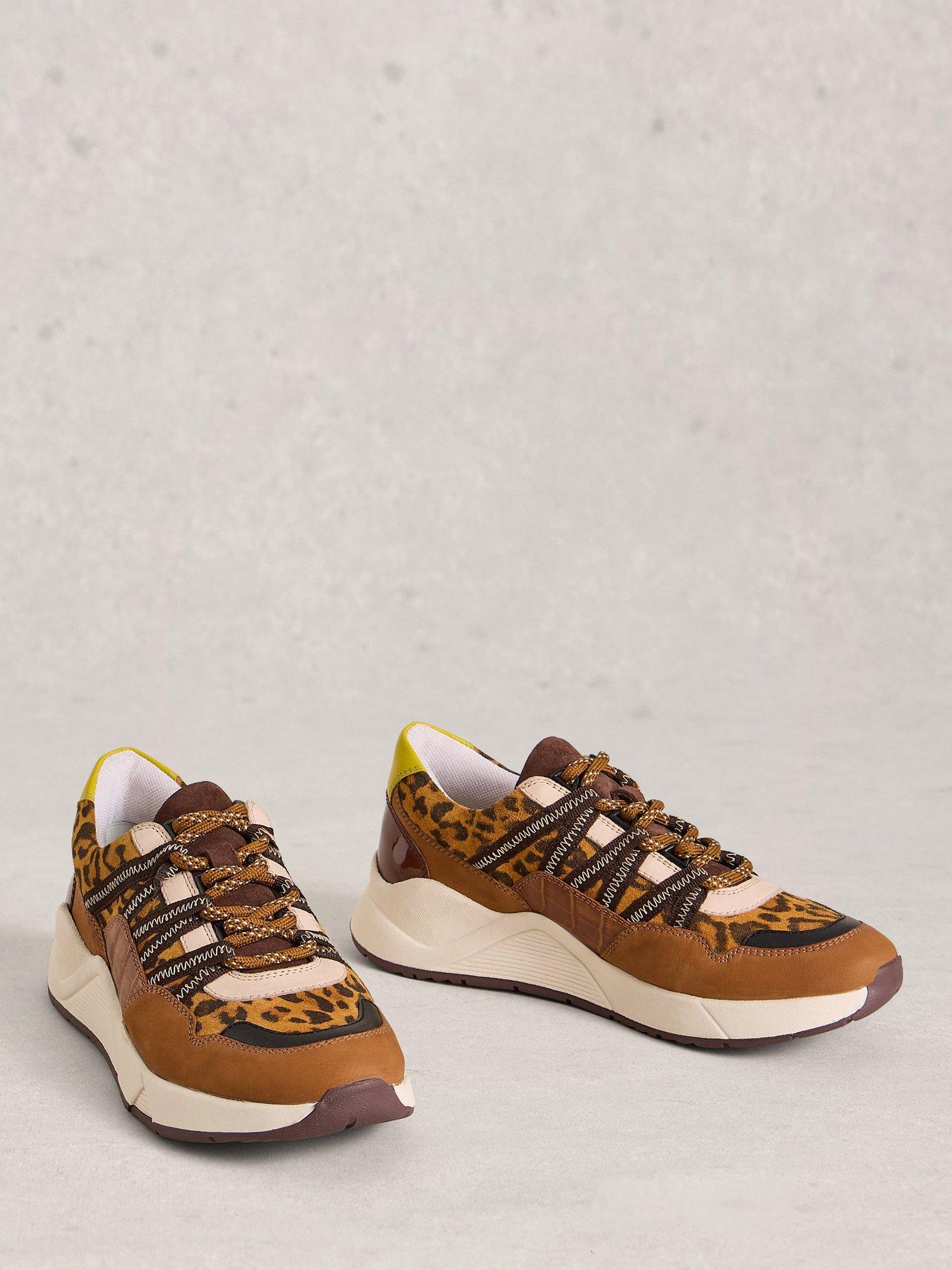 Product image 4 of 4, which shows White Stuff Kazzy Leather Leopard Print Trainers, Brown/Multi, 4