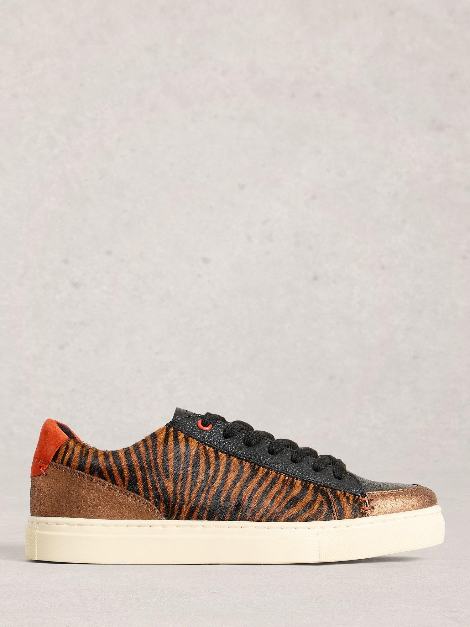Product image 1 of 4, which shows White Stuff Tori Textured Leather Animal Print Trainers, Brown/Multi, 3
