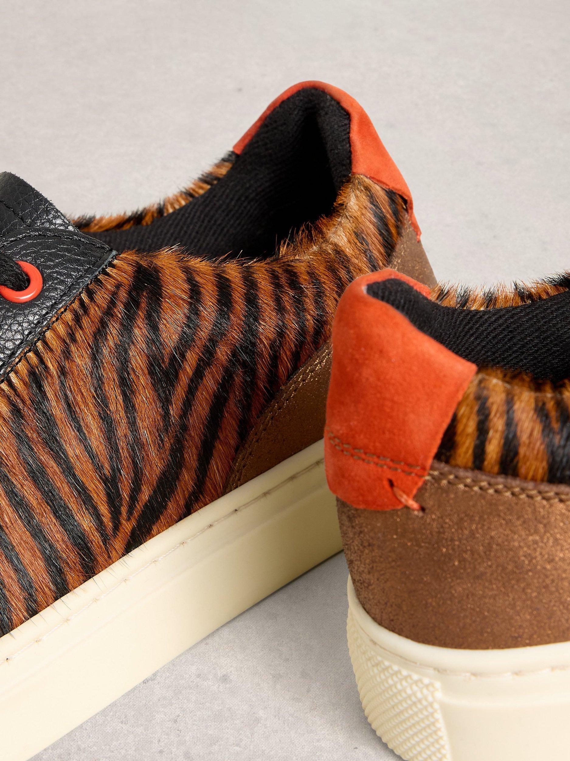 Product image 3 of 4, which shows White Stuff Tori Textured Leather Animal Print Trainers, Brown/Multi, 3