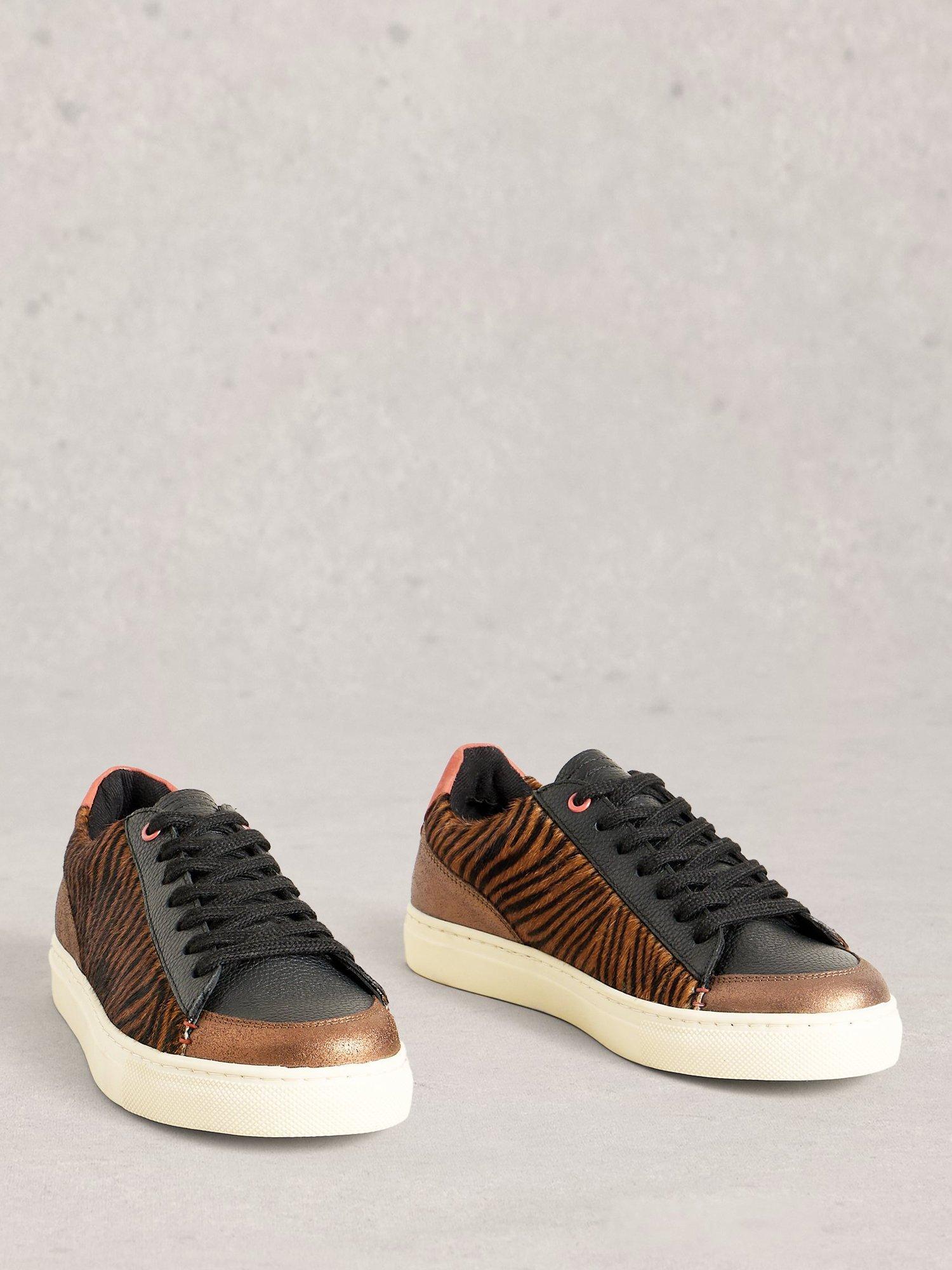 Product image 4 of 4, which shows White Stuff Tori Textured Leather Animal Print Trainers, Brown/Multi, 3