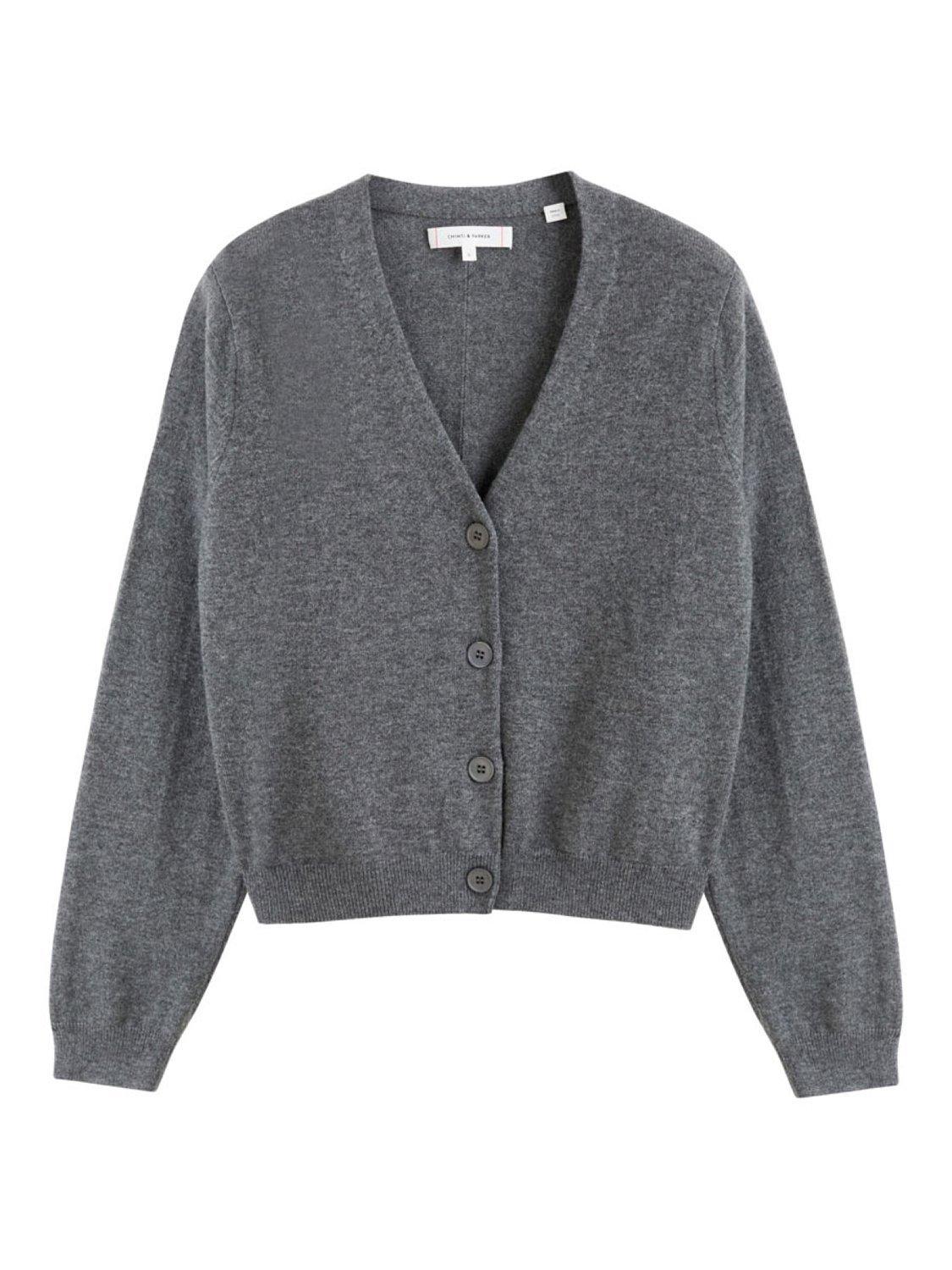 Product image 3 of 3, which shows Chinti & Parker Cashmere Rich Cropped Cardigan, Grey, XS