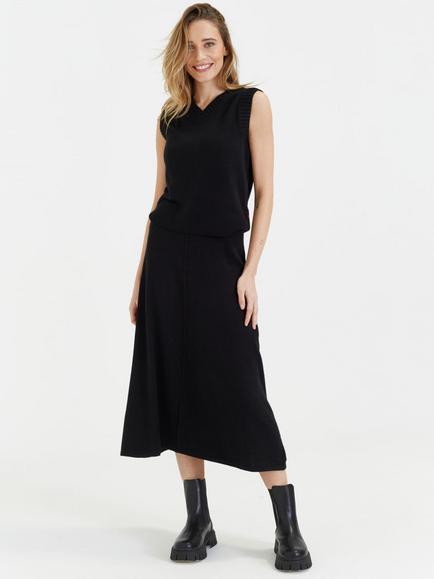 Chinti & Parker Crochet Trim Wool Rich Midi Skirt, Black