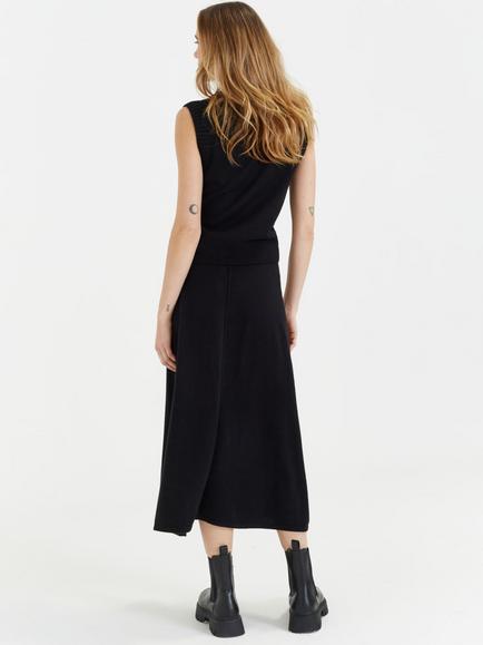 Chinti & Parker Crochet Trim Wool Rich Midi Skirt - view 2, Black
