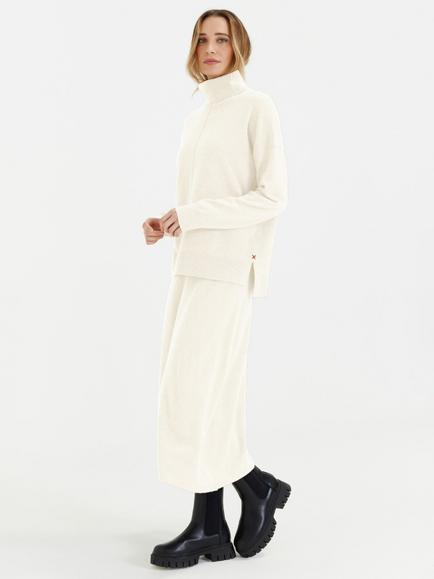 Chinti & Parker Crochet Trim Wool Rich Midi Skirt, Cream