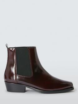 John Lewis Paisley Leather Chisel Toe Western Ankle Boots, Burgundy