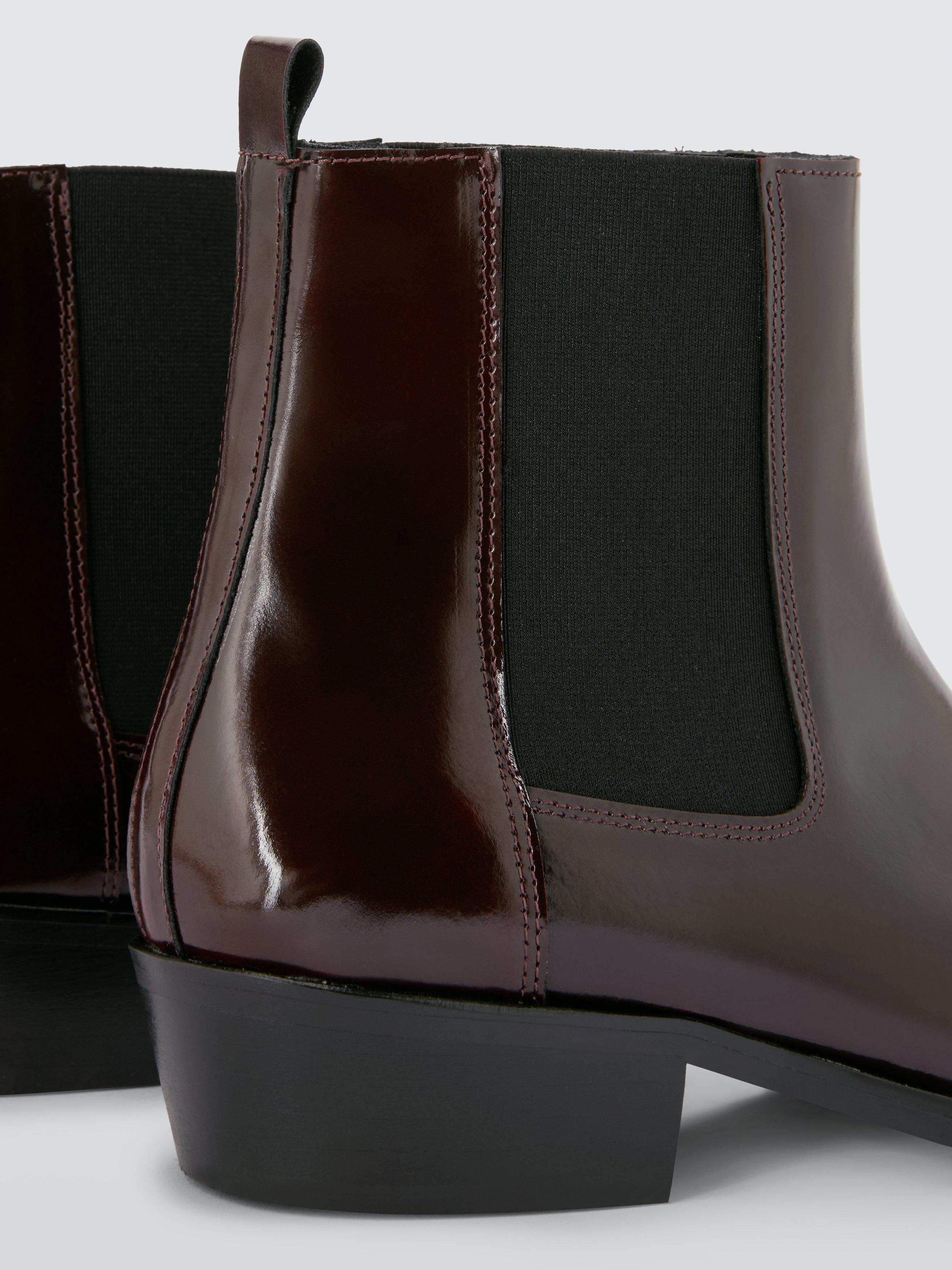 Product image 4 of 6, which shows John Lewis Paisley Leather Chisel Toe Western Ankle Boots, Burgundy, 3