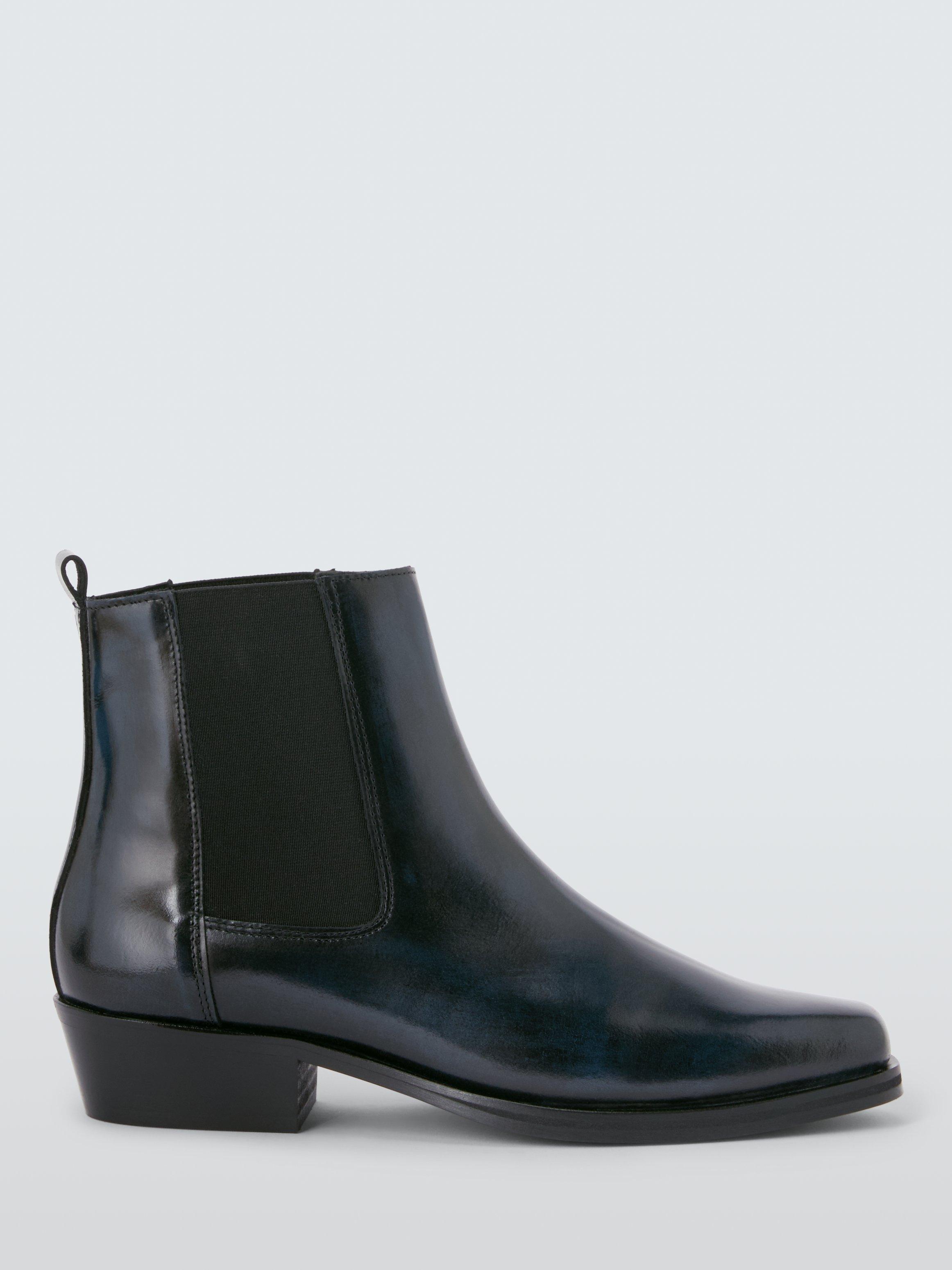 Product image 1 of 6, which shows John Lewis Paisley Leather Chisel Toe Western Ankle Boots, Navy, 3