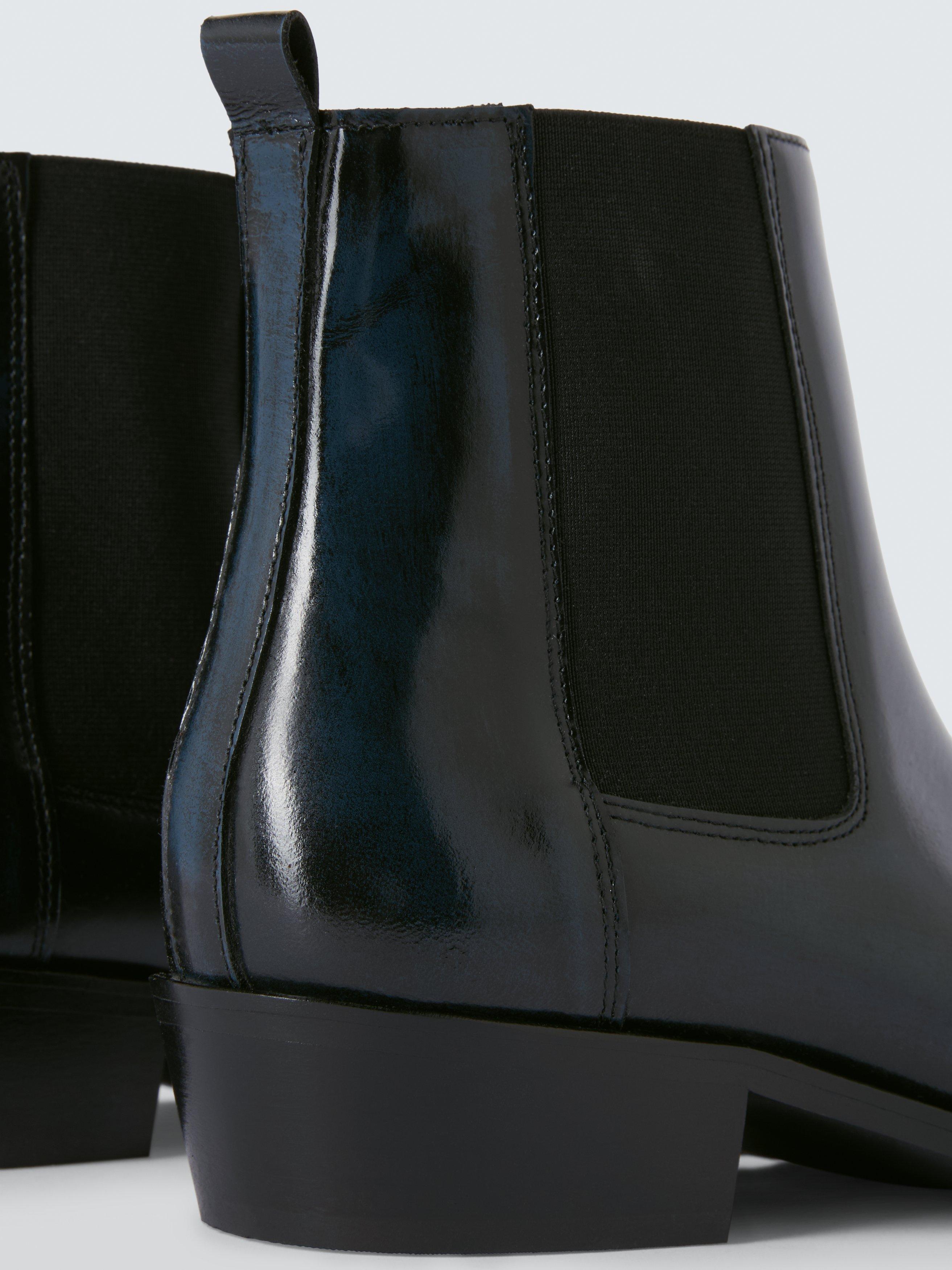 Product image 4 of 6, which shows John Lewis Paisley Leather Chisel Toe Western Ankle Boots, Navy, 3