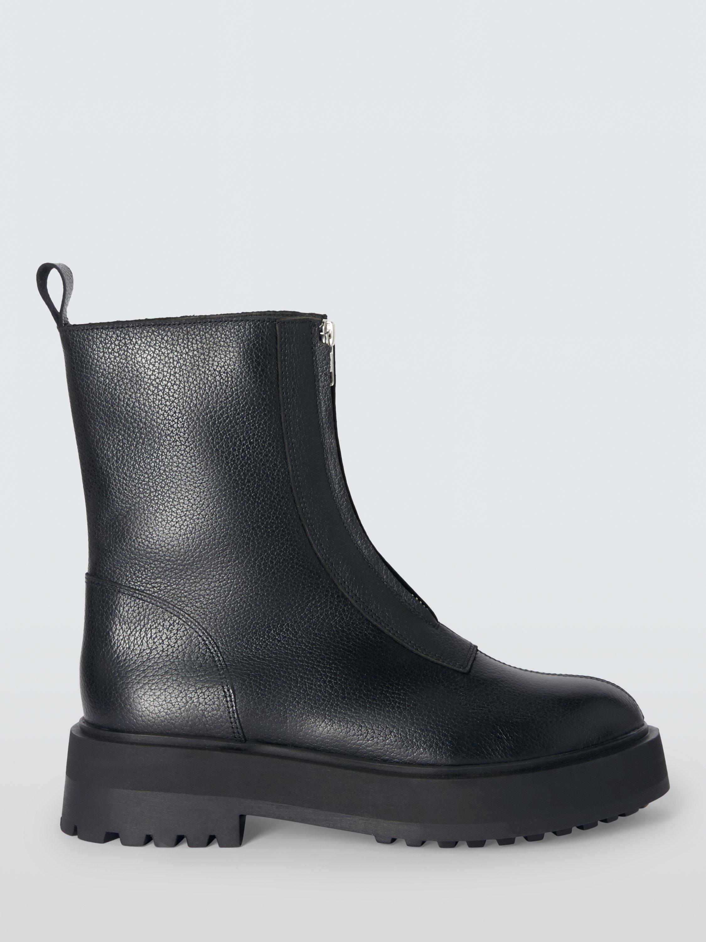 Product image 1 of 6, which shows John Lewis Portland Leather Zip Front Flatform Ankle Boots, Black, 3