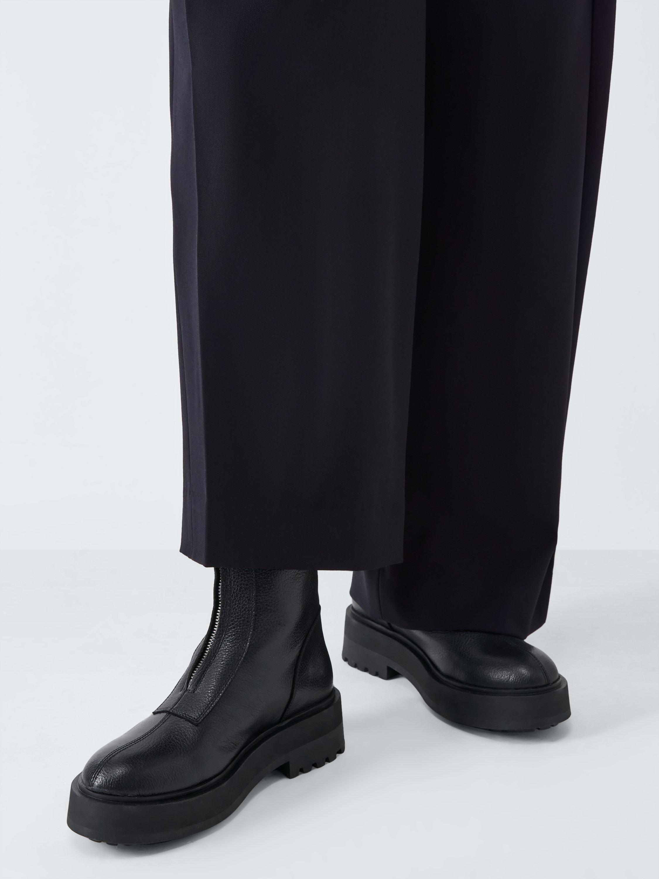 Product image 2 of 6, which shows John Lewis Portland Leather Zip Front Flatform Ankle Boots, Black, 3
