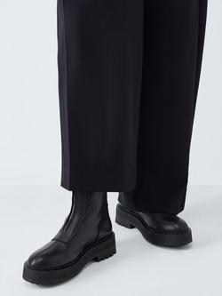 John Lewis Portland Leather Zip Front Flatform Ankle Boots - view 2, Black