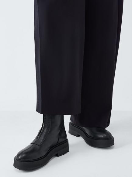 John Lewis Portland Leather Zip Front Flatform Ankle Boots - view 2, Black