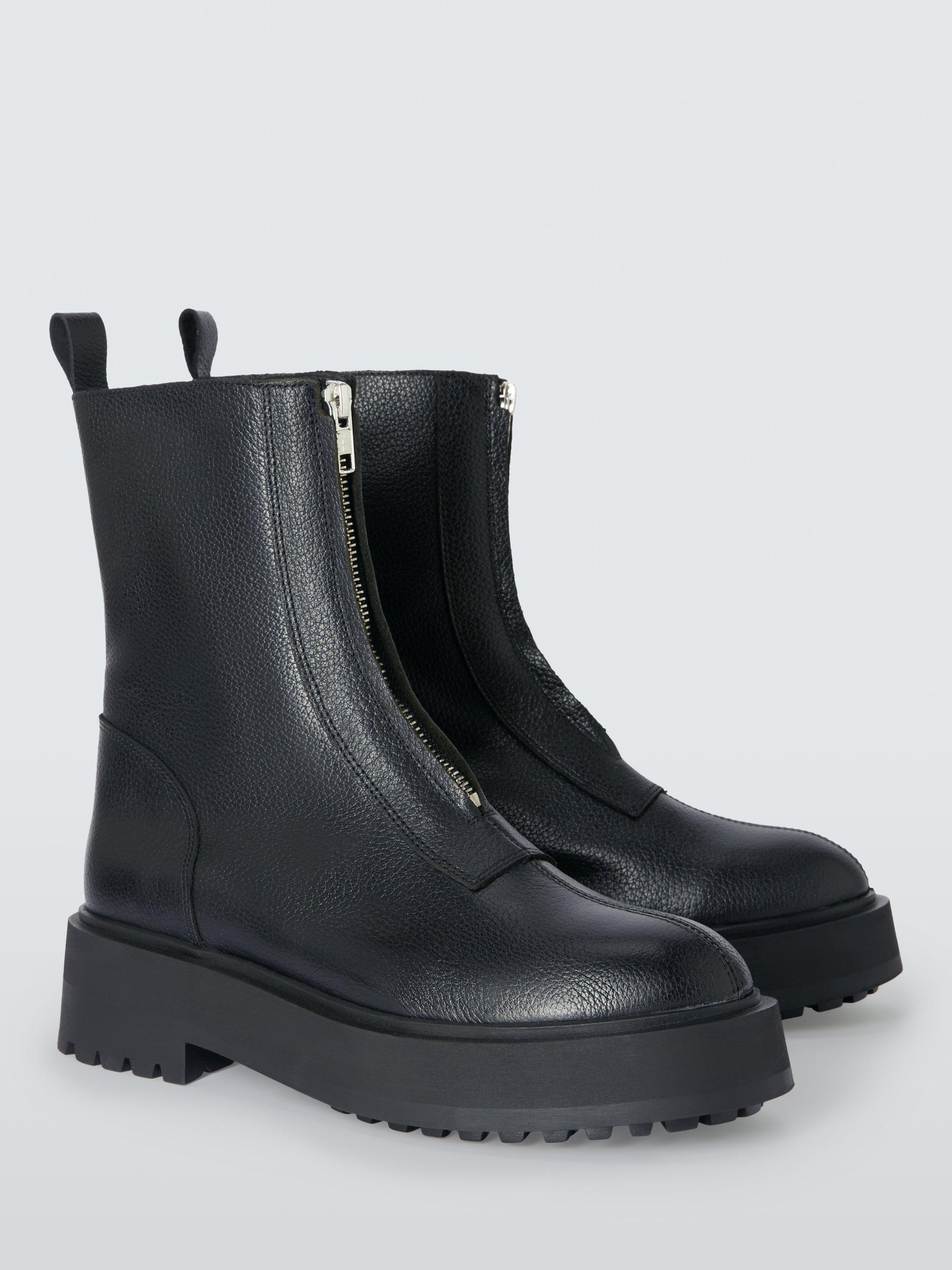 Product image 3 of 6, which shows John Lewis Portland Leather Zip Front Flatform Ankle Boots, Black, 3