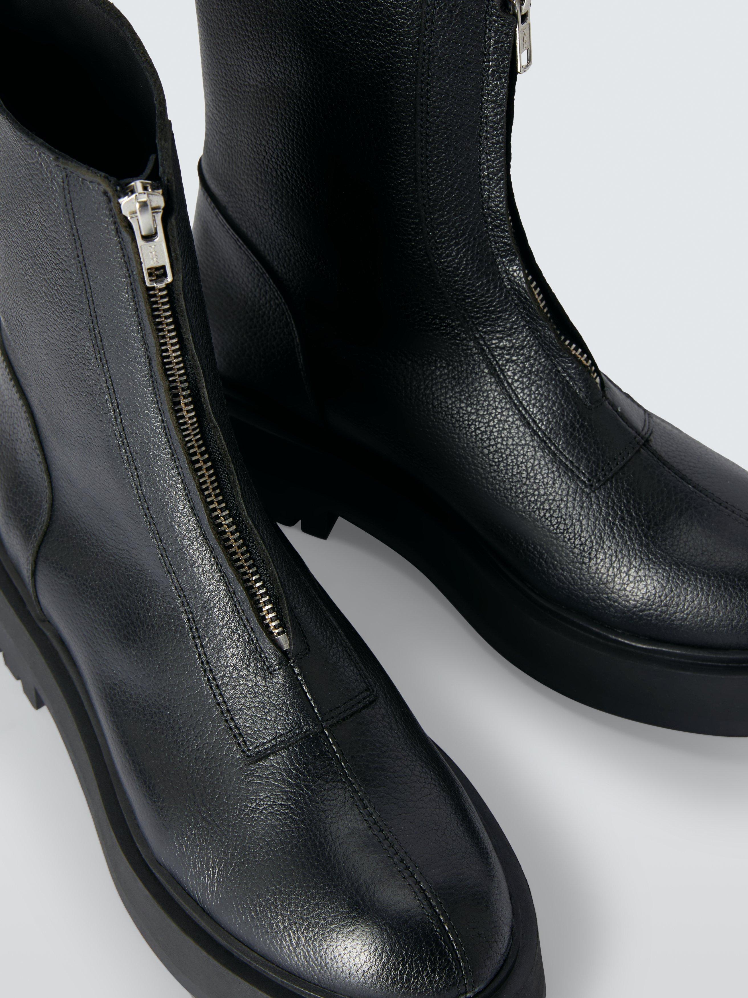 Product image 4 of 6, which shows John Lewis Portland Leather Zip Front Flatform Ankle Boots, Black, 3