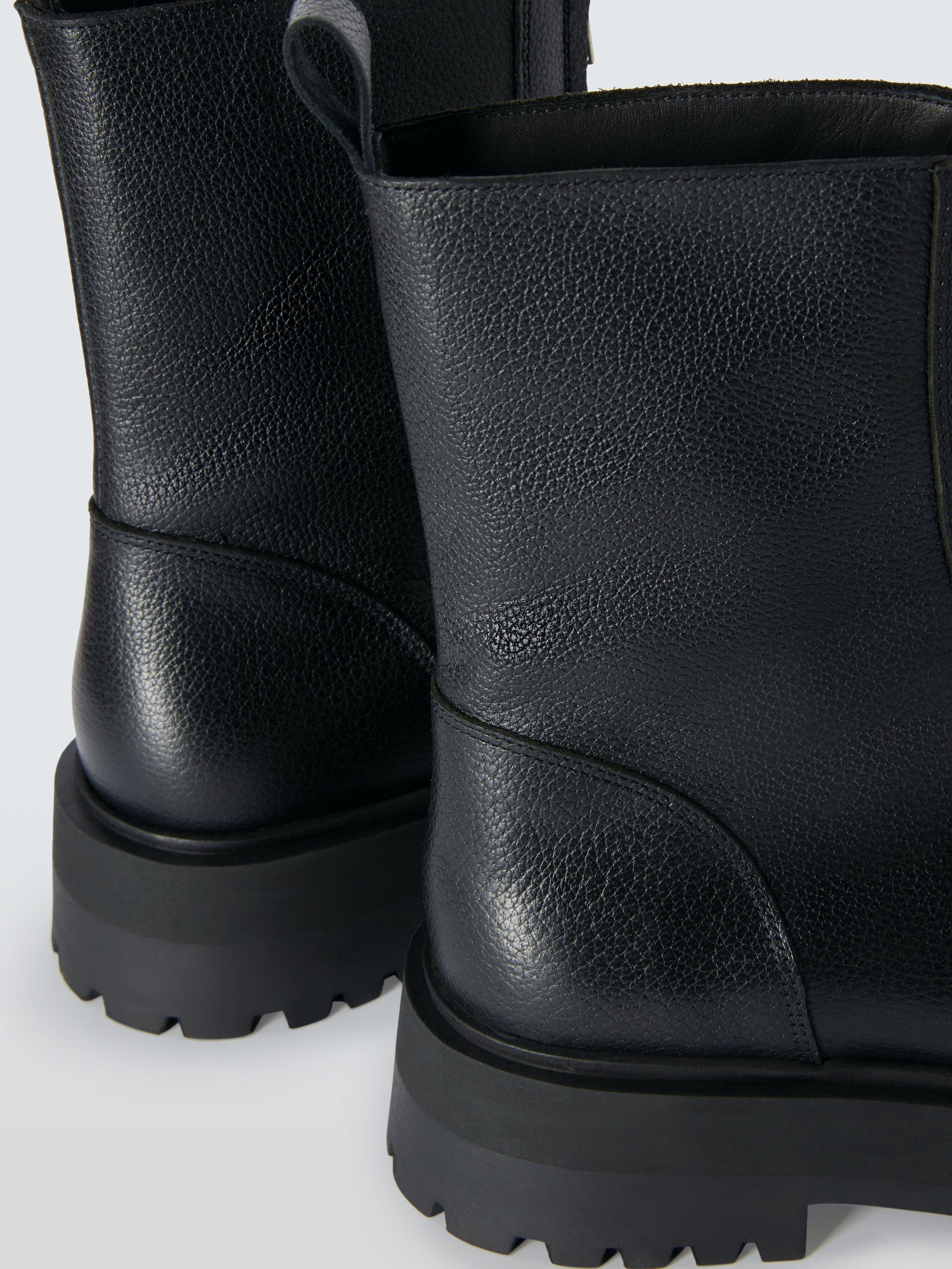 Product image 5 of 6, which shows John Lewis Portland Leather Zip Front Flatform Ankle Boots, Black, 3