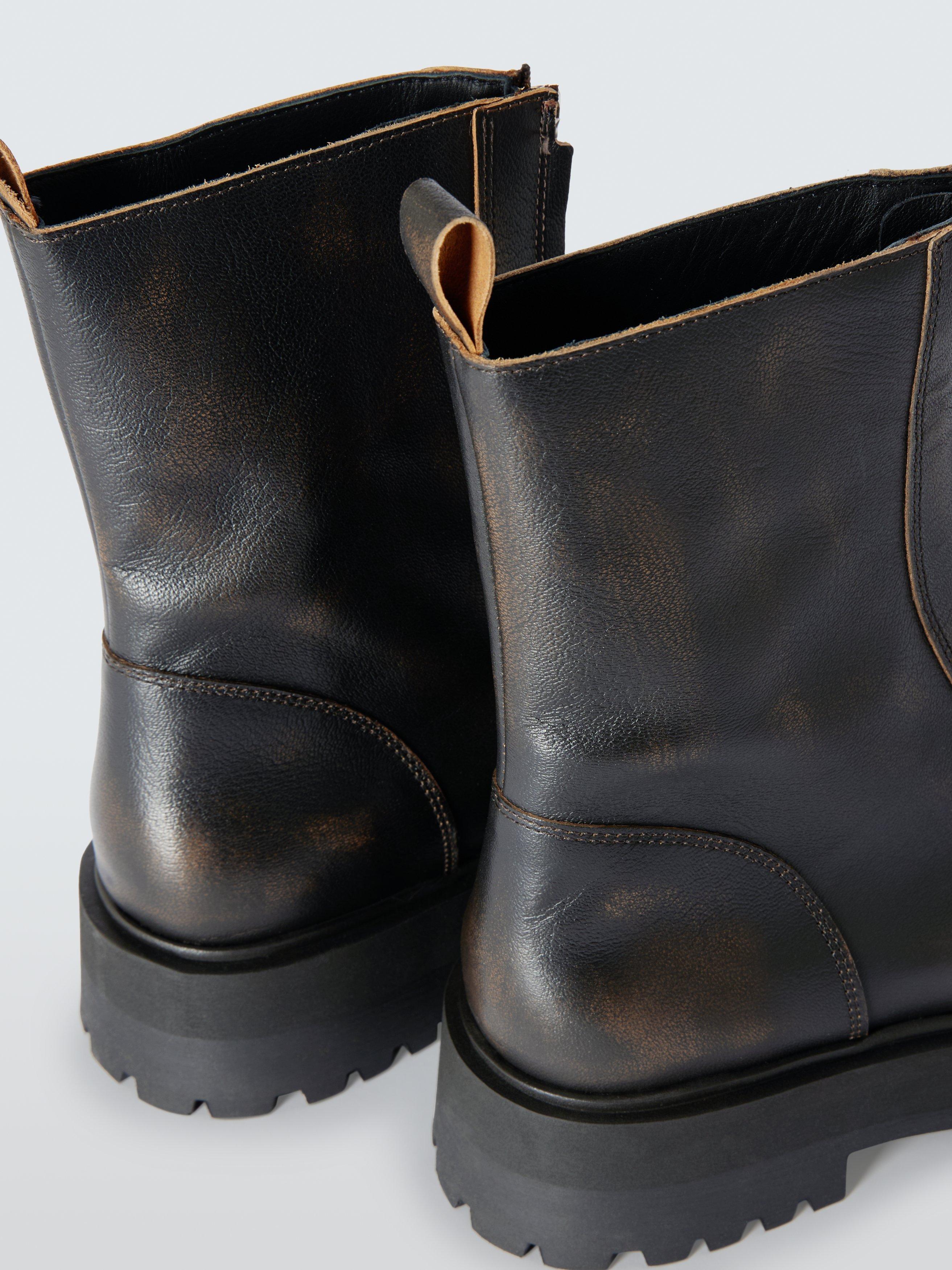 Product image 5 of 6, which shows John Lewis Portland Leather Zip Front Flatform Ankle Boots, Dark Brown, 3