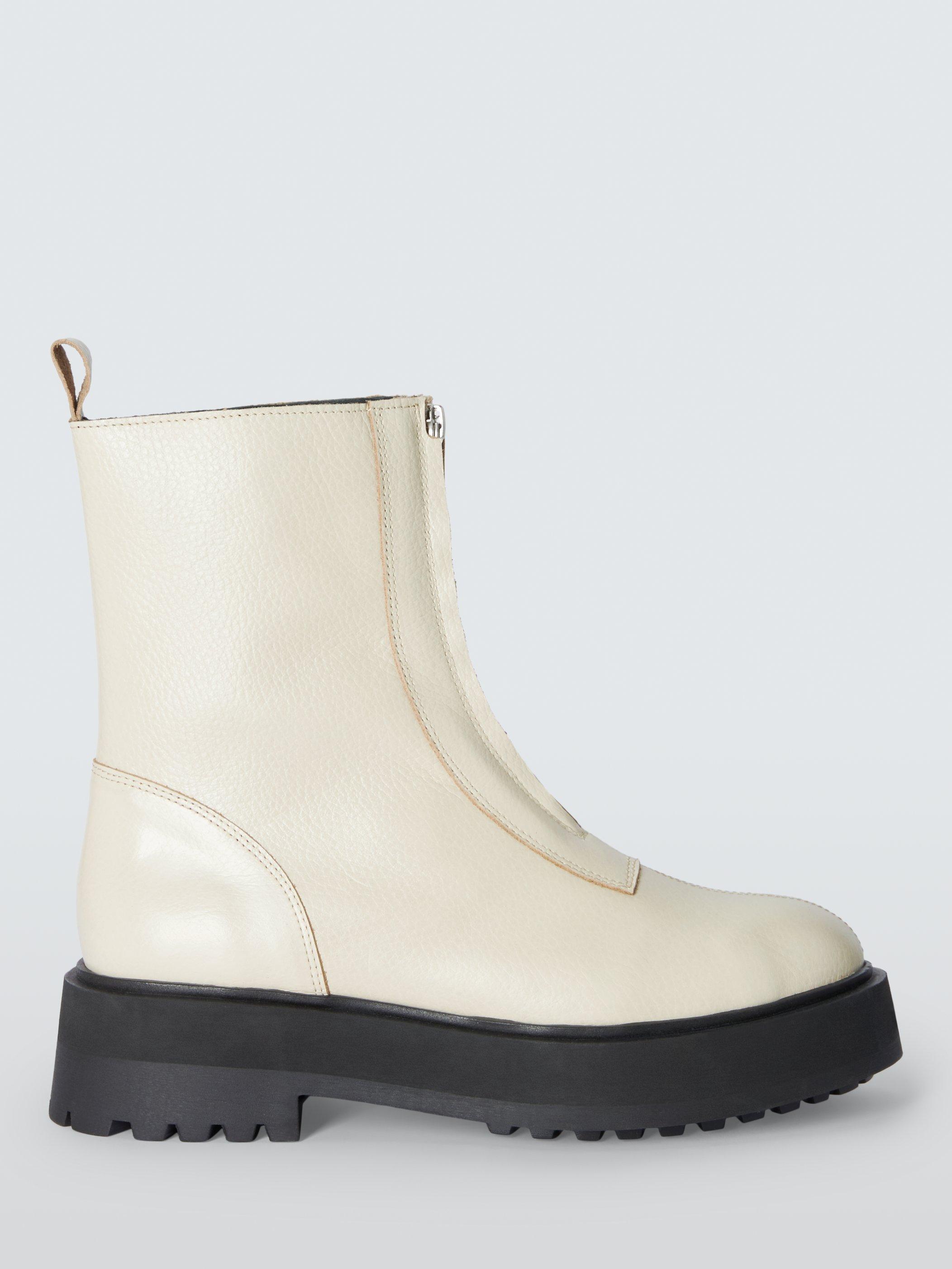 Product image 1 of 6, which shows John Lewis Portland Leather Zip Front Flatform Ankle Boots, Off White, 3