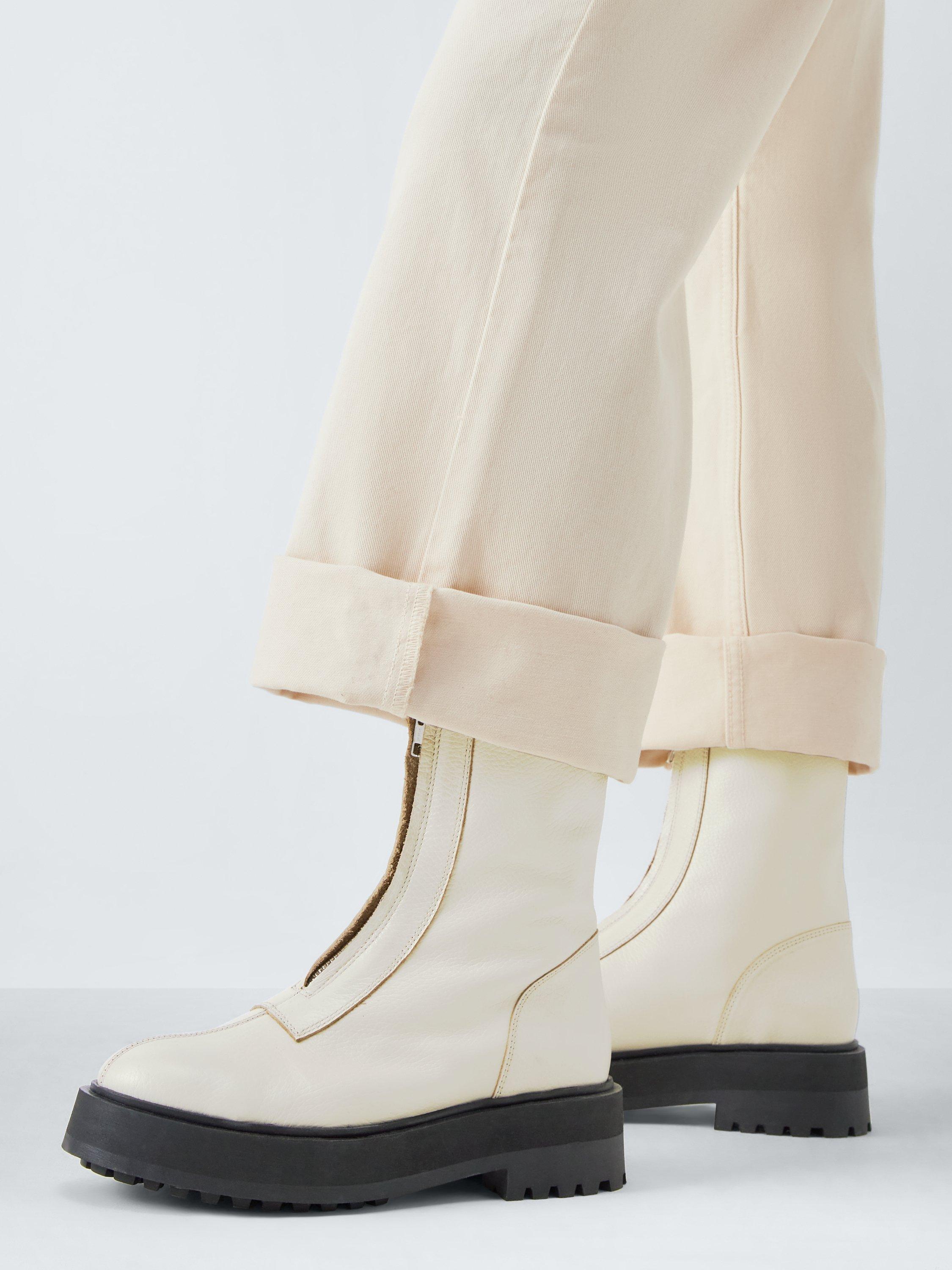 Product image 6 of 6, which shows John Lewis Portland Leather Zip Front Flatform Ankle Boots, Off White, 3