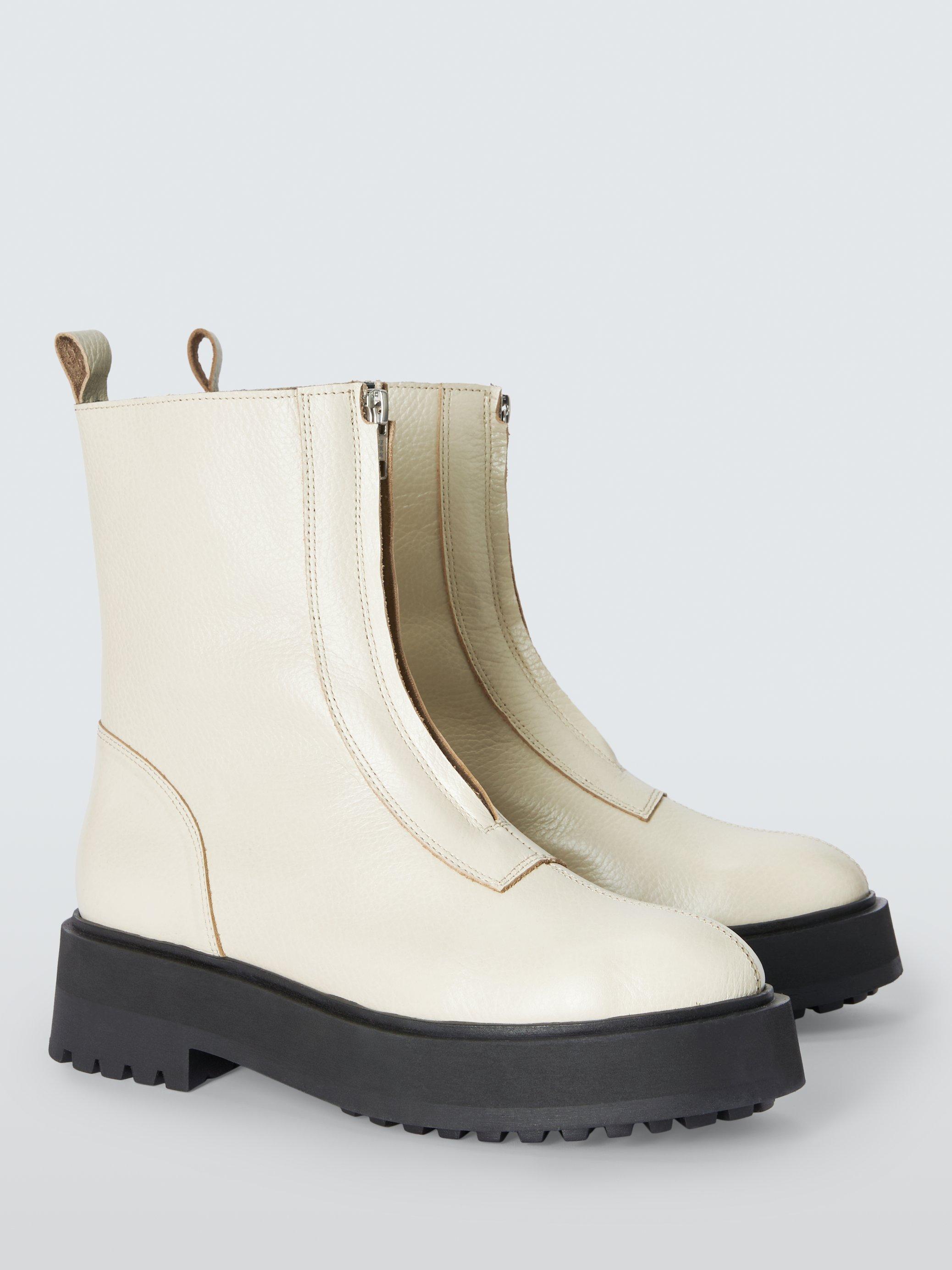 Product image 3 of 6, which shows John Lewis Portland Leather Zip Front Flatform Ankle Boots, Off White, 3