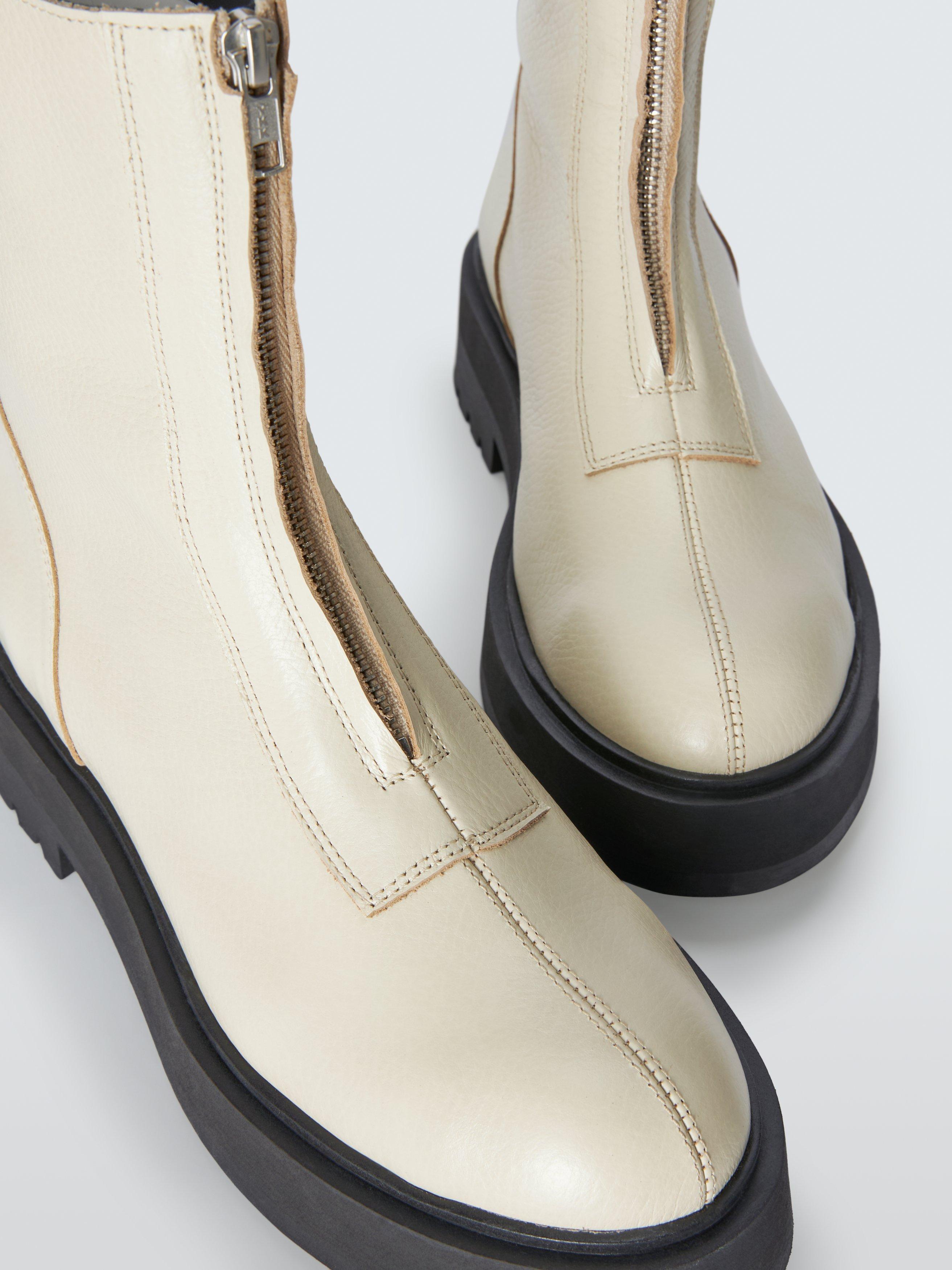 Product image 4 of 6, which shows John Lewis Portland Leather Zip Front Flatform Ankle Boots, Off White, 3