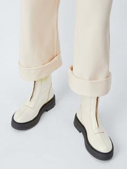 John Lewis Portland Leather Zip Front Flatform Ankle Boots - view 2, Off White