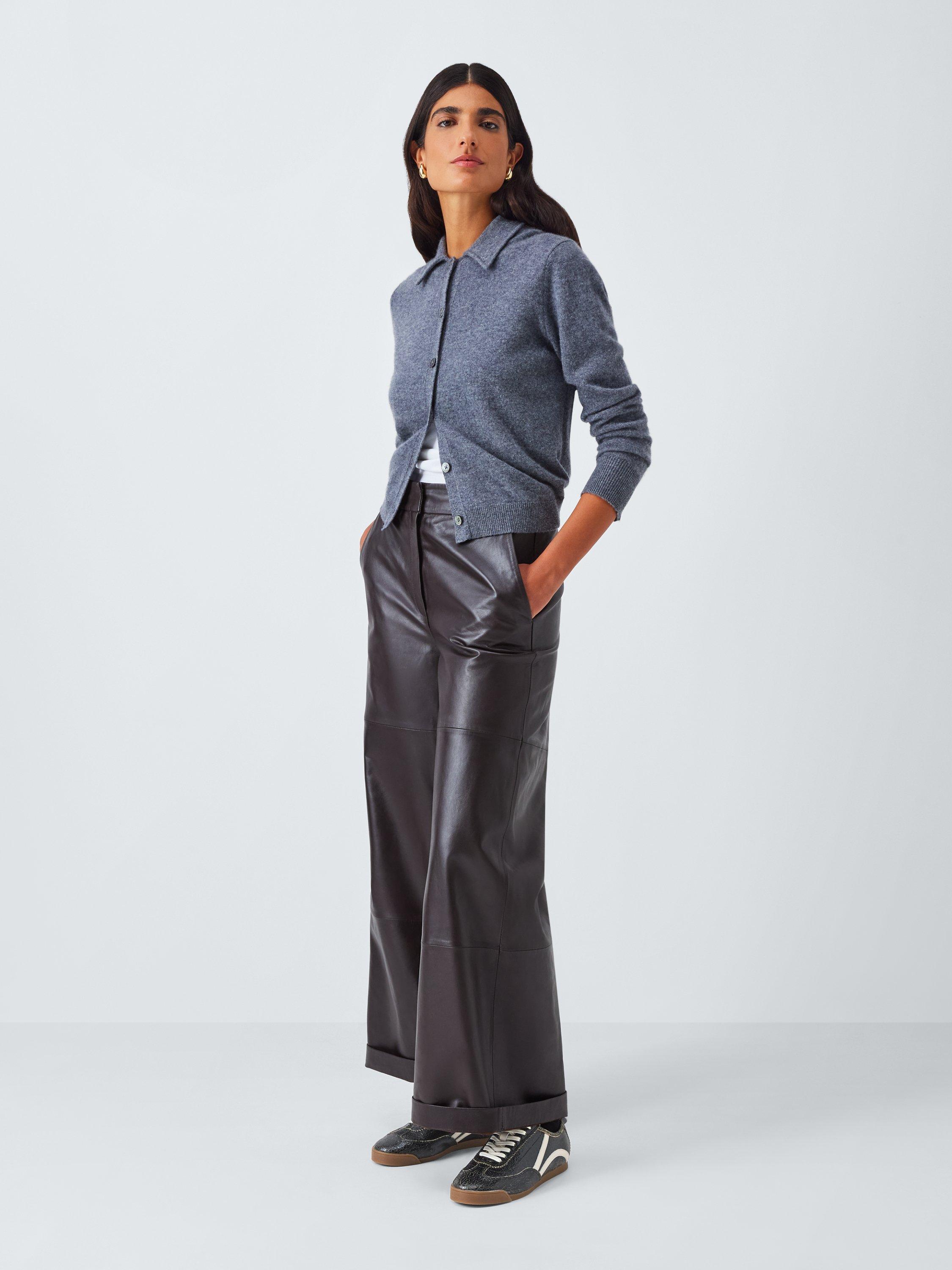 Product image 6 of 6, which shows John Lewis Eryton Leather Slim Runner Trainers, Black, 3