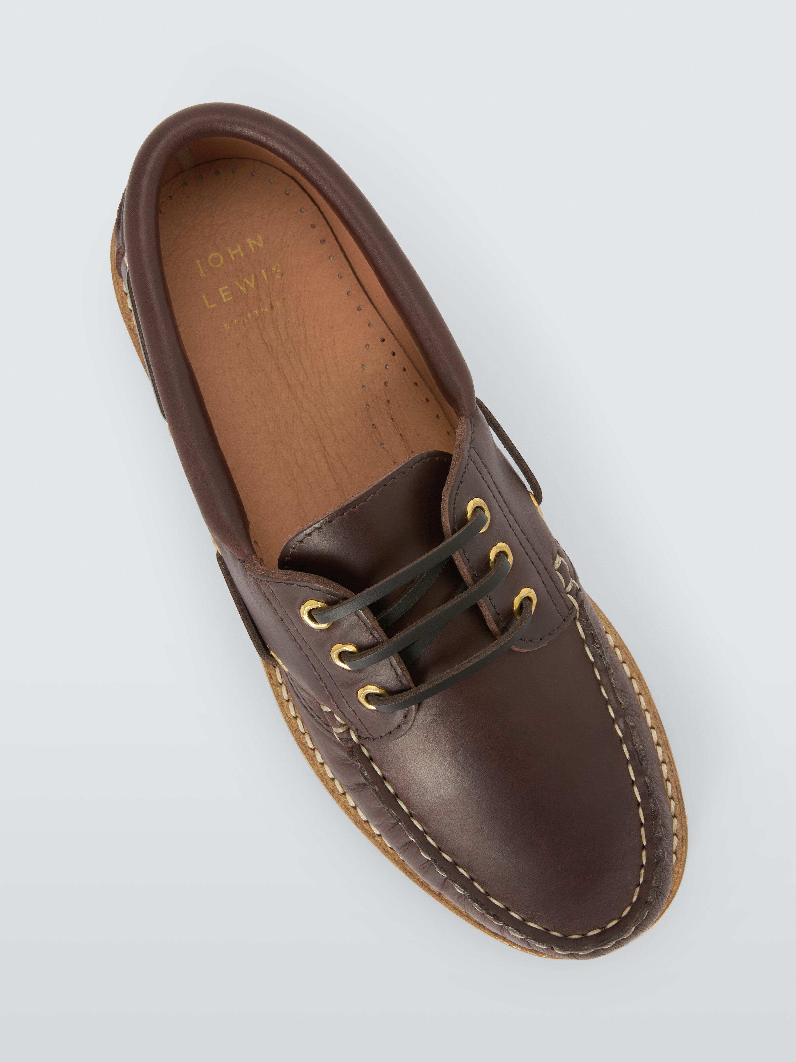 John Lewis Ferns Leather Casual Boat Shoes, Whiskey