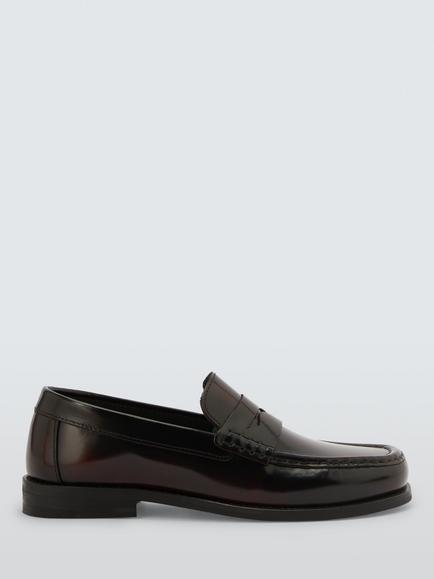 John Lewis Golders Leather Square Toe Loafers, Bordeaux, Bordeaux