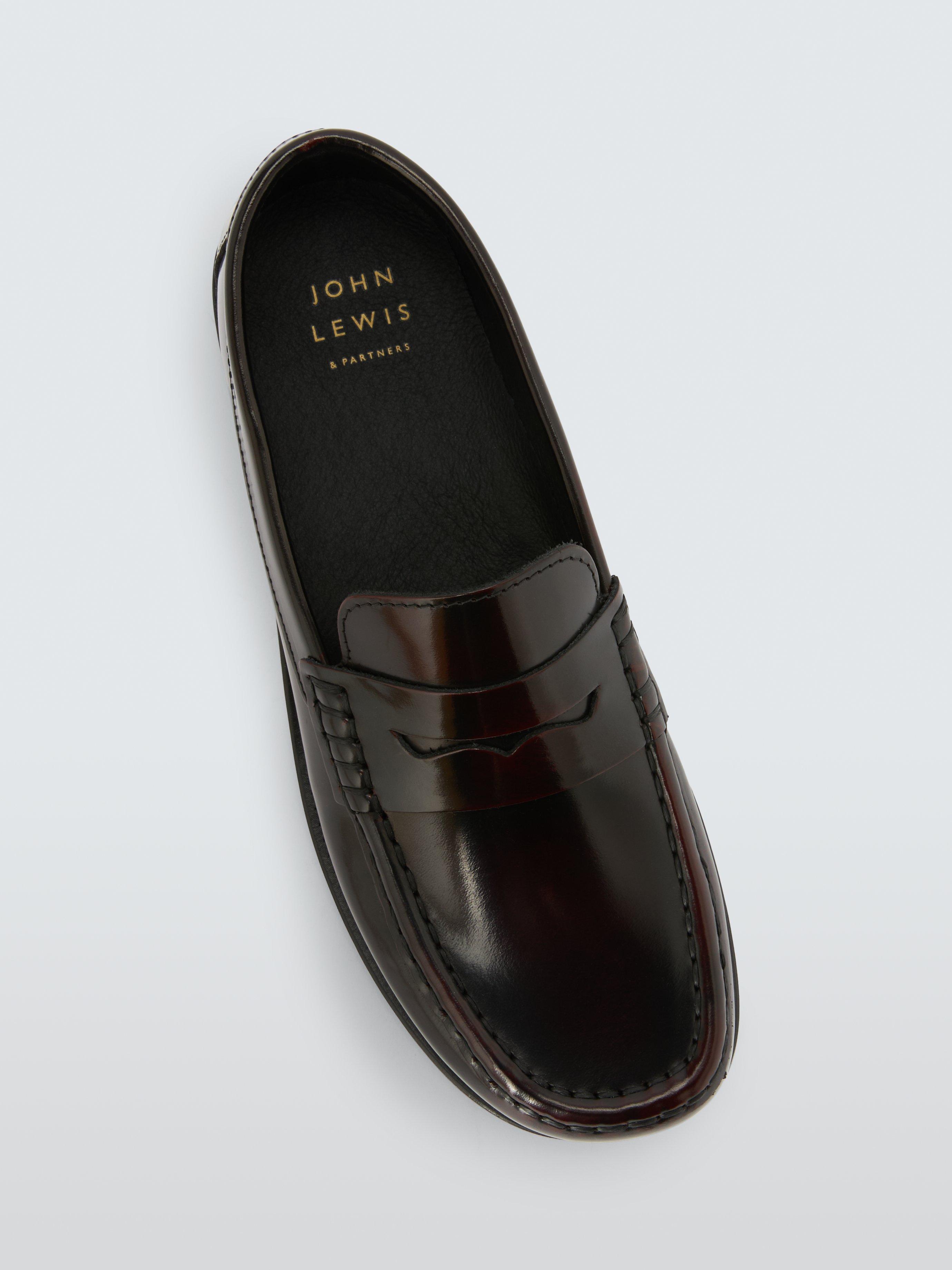 Product image 5 of 6, which shows John Lewis Golders Leather Square Toe Loafers, Bordeaux, 3