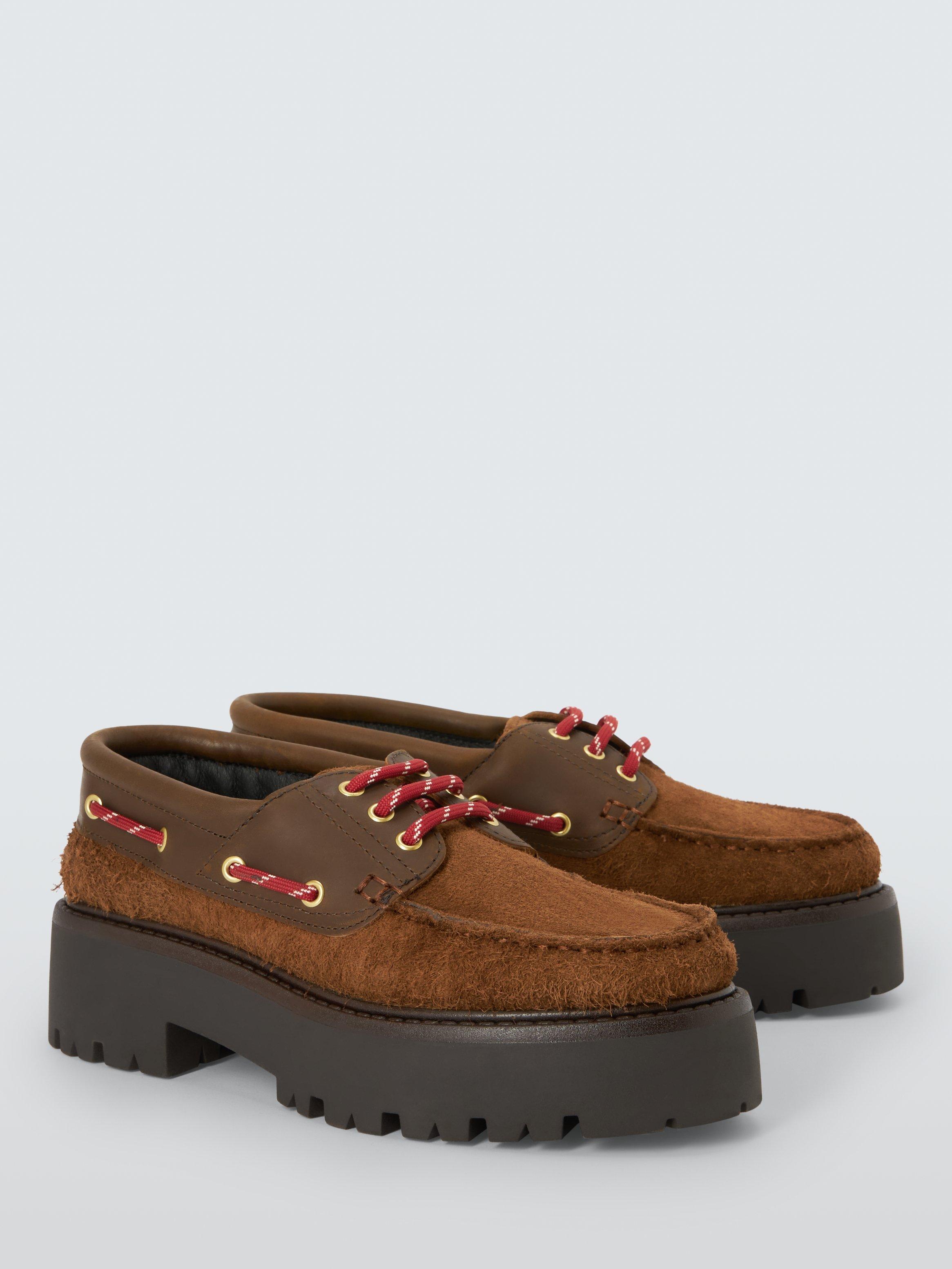 John Lewis Gretna Suede Chunky Flatform Boat Shoes, Tan