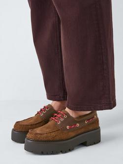 John Lewis Gretna Suede Chunky Flatform Boat Shoes, Tan - view 2, Tan