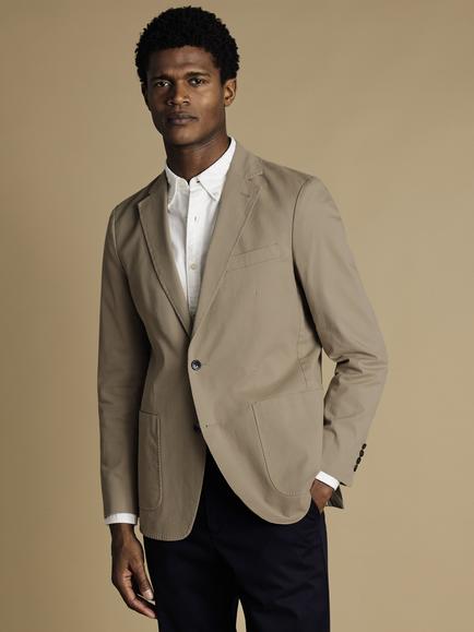 Charles Tyrwhitt Single Breasted Cotton Blend Blazer, Taupe