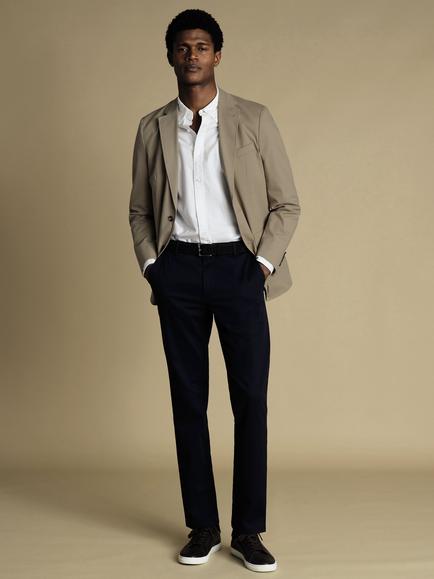 Charles Tyrwhitt Single Breasted Cotton Blend Blazer - view 2, Taupe