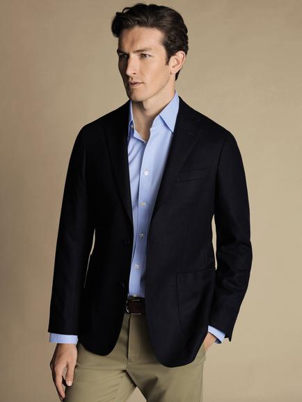 Charles Tyrwhitt Tailored Fit Unstructured Merino Wool Blazer, Navy, Navy