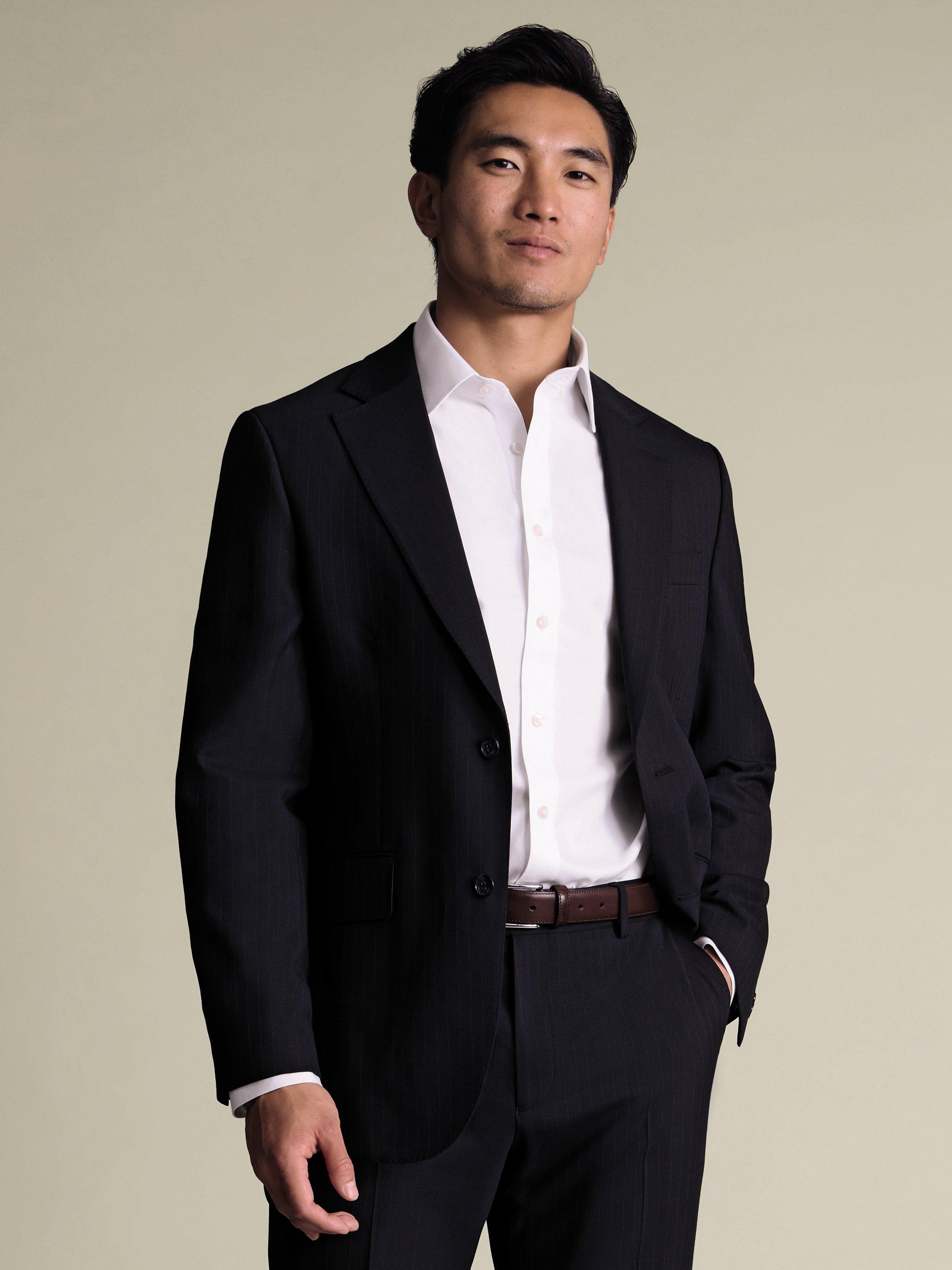 Product image 1 of 6, which shows Charles Tyrwhitt Stripe Wool Blend Suit Blazer, Navy Stripe, 36R