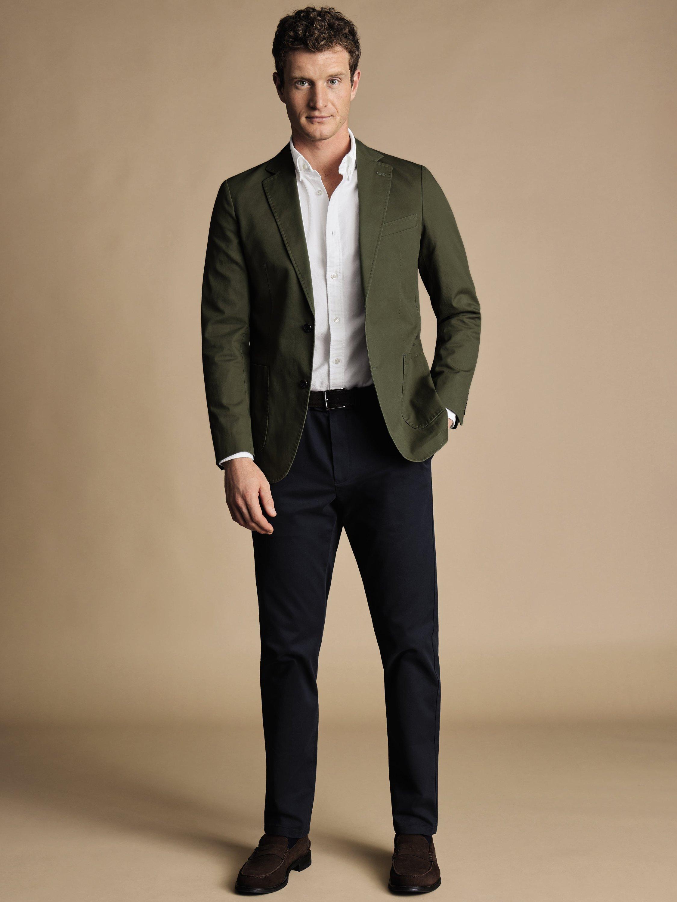 Product image 3 of 6, which shows Charles Tyrwhitt Slim Fit Cotton Blend Stretch Blazer, Olive, 36R