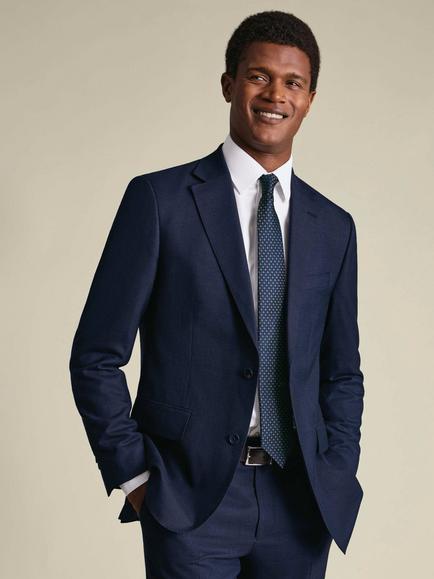 Charles Tyrwhitt Single Breasted Wool Blazer - view 2, Indigo