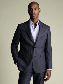 Charles Tyrwhitt Sharkskin Merino Wool Single Breasted Slim Blazer, Mid Blue, Mid Blue