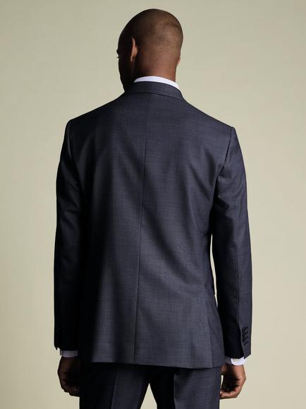 Charles Tyrwhitt Sharkskin Merino Wool Single Breasted Slim Blazer, Mid Blue - view 2, Mid Blue