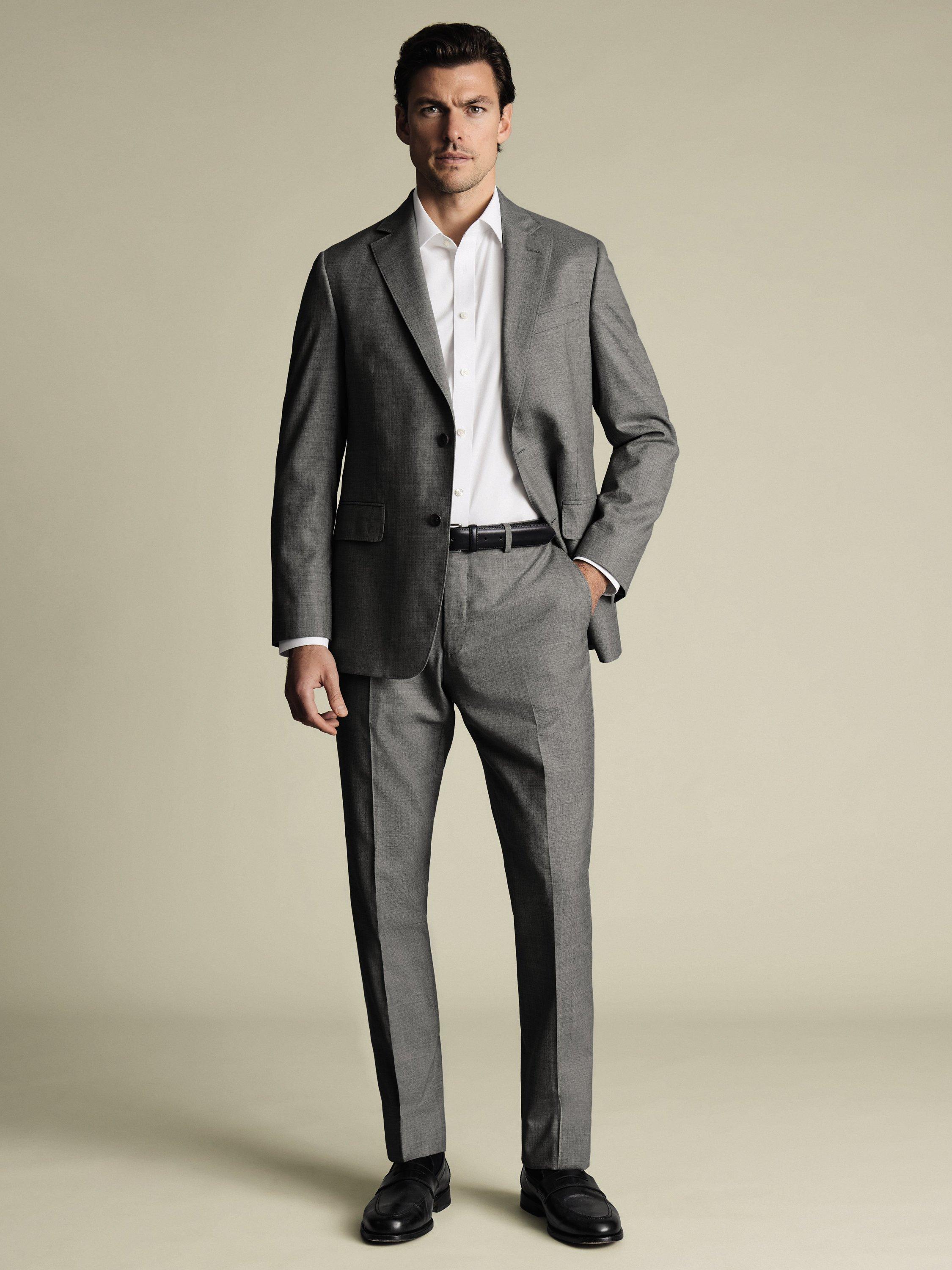 Product image 4 of 4, which shows Charles Tyrwhitt Wool Tailored Trousers, Grey, 30S