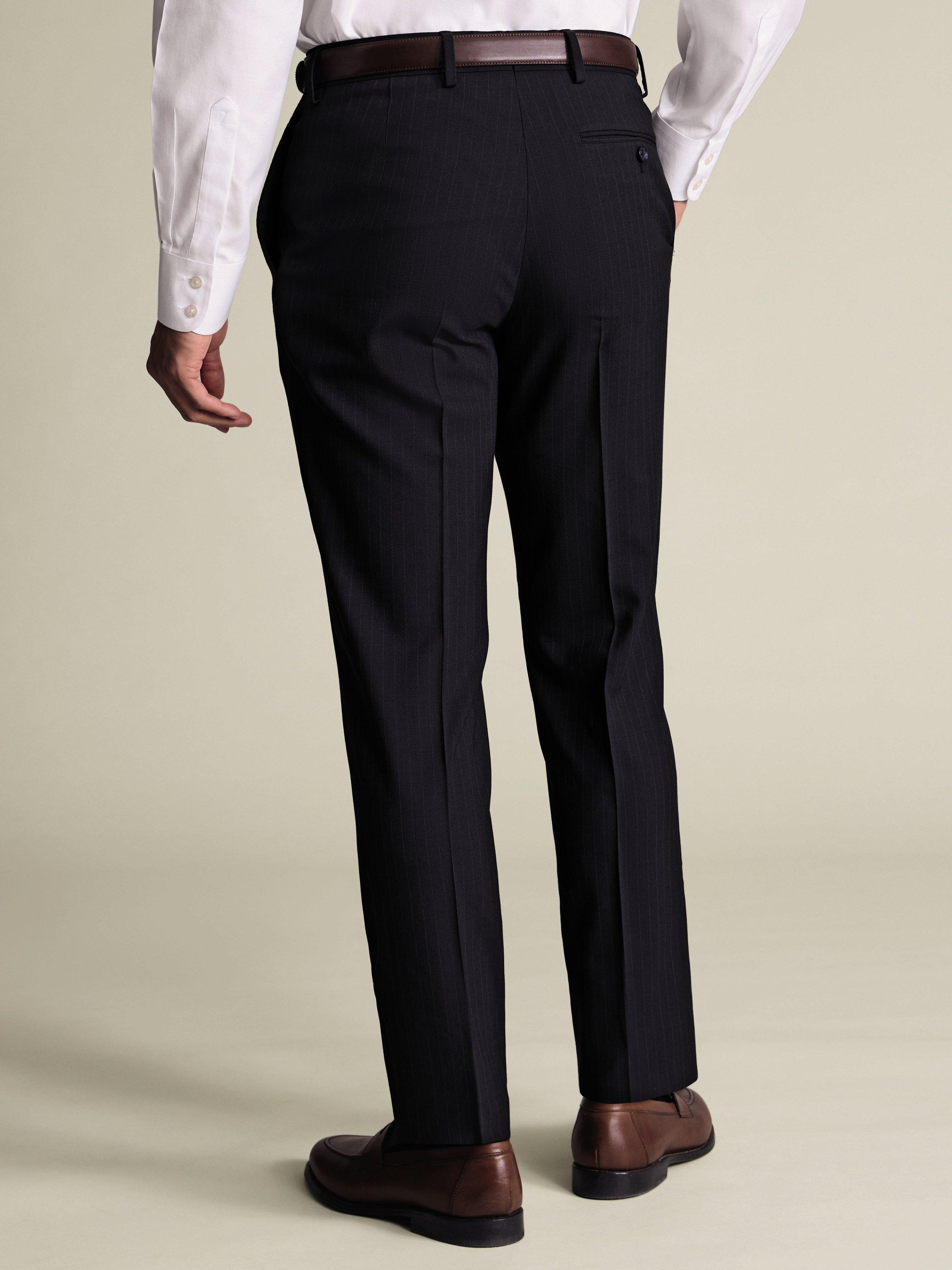 Product image 2 of 4, which shows Charles Tyrwhitt Pinstripe Wool Blend Trousers, Navy Stripe, 30S