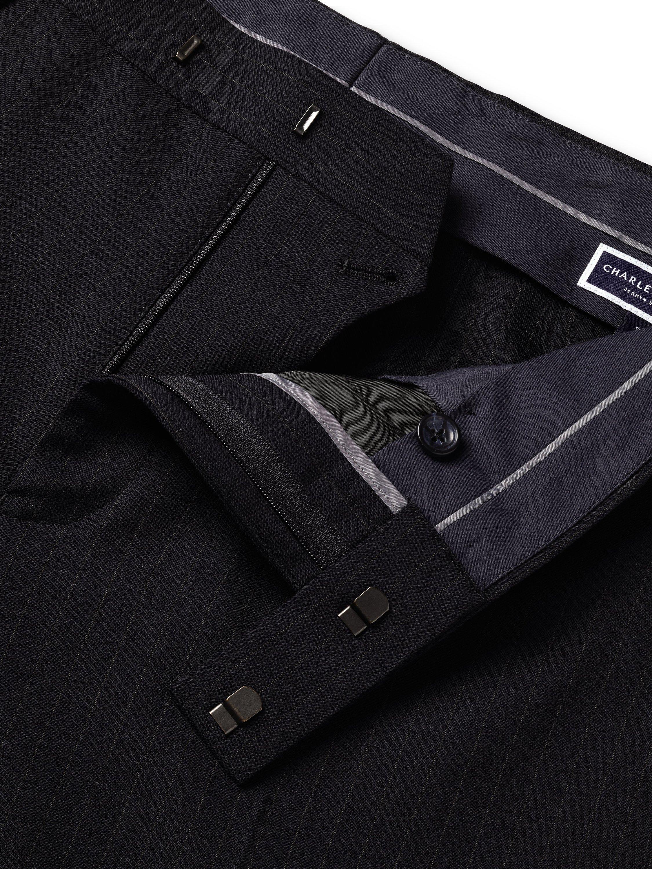 Product image 3 of 4, which shows Charles Tyrwhitt Pinstripe Wool Blend Trousers, Navy Stripe, 30S
