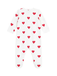 Petit Bateau Baby Cotton Fleece Heart Print Pyjama Bodysuit, Marshmallow/Terkuit