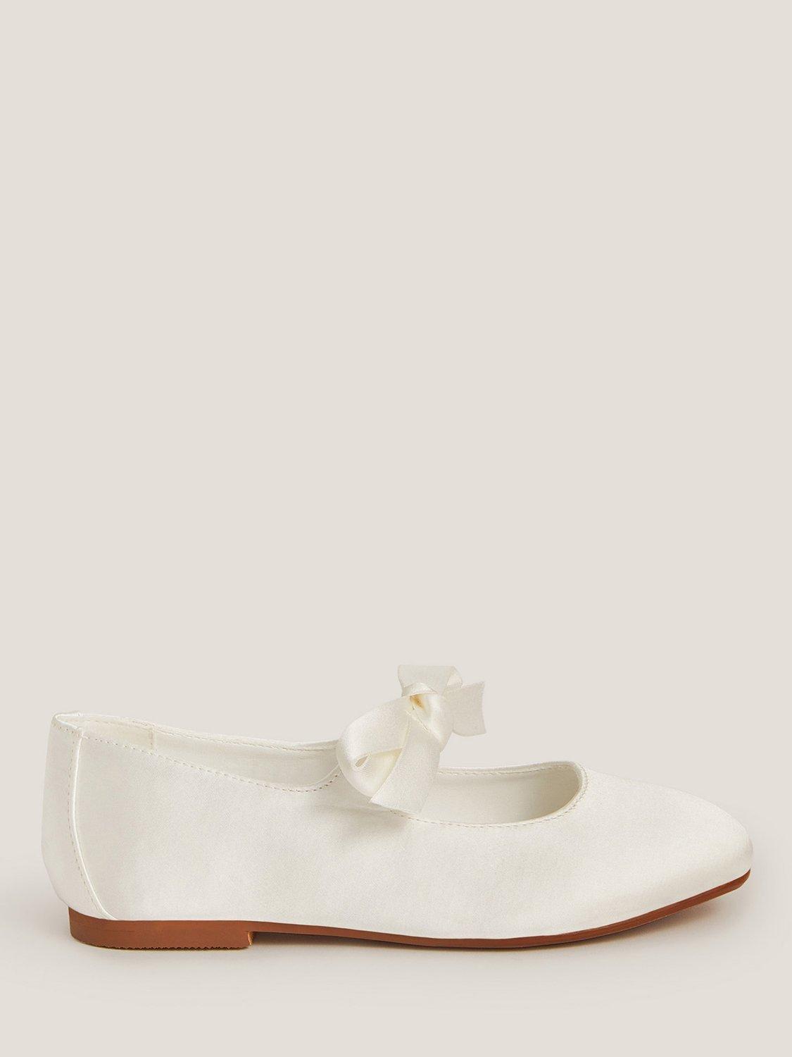 Product image 1 of 3, which shows Monsoon Kids' Satin Bow Ballet Flat Shoes, Ivory, 7 Jnr